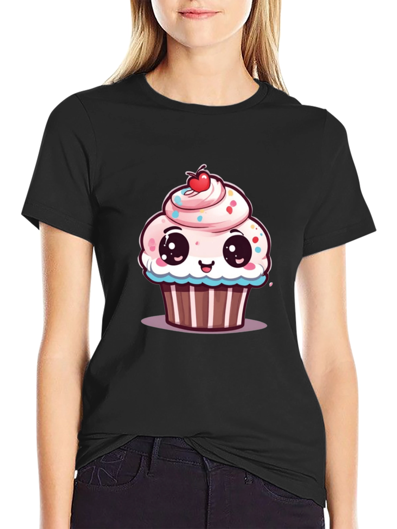 Cute Cartoon Cupcake Graphic T-Shirt