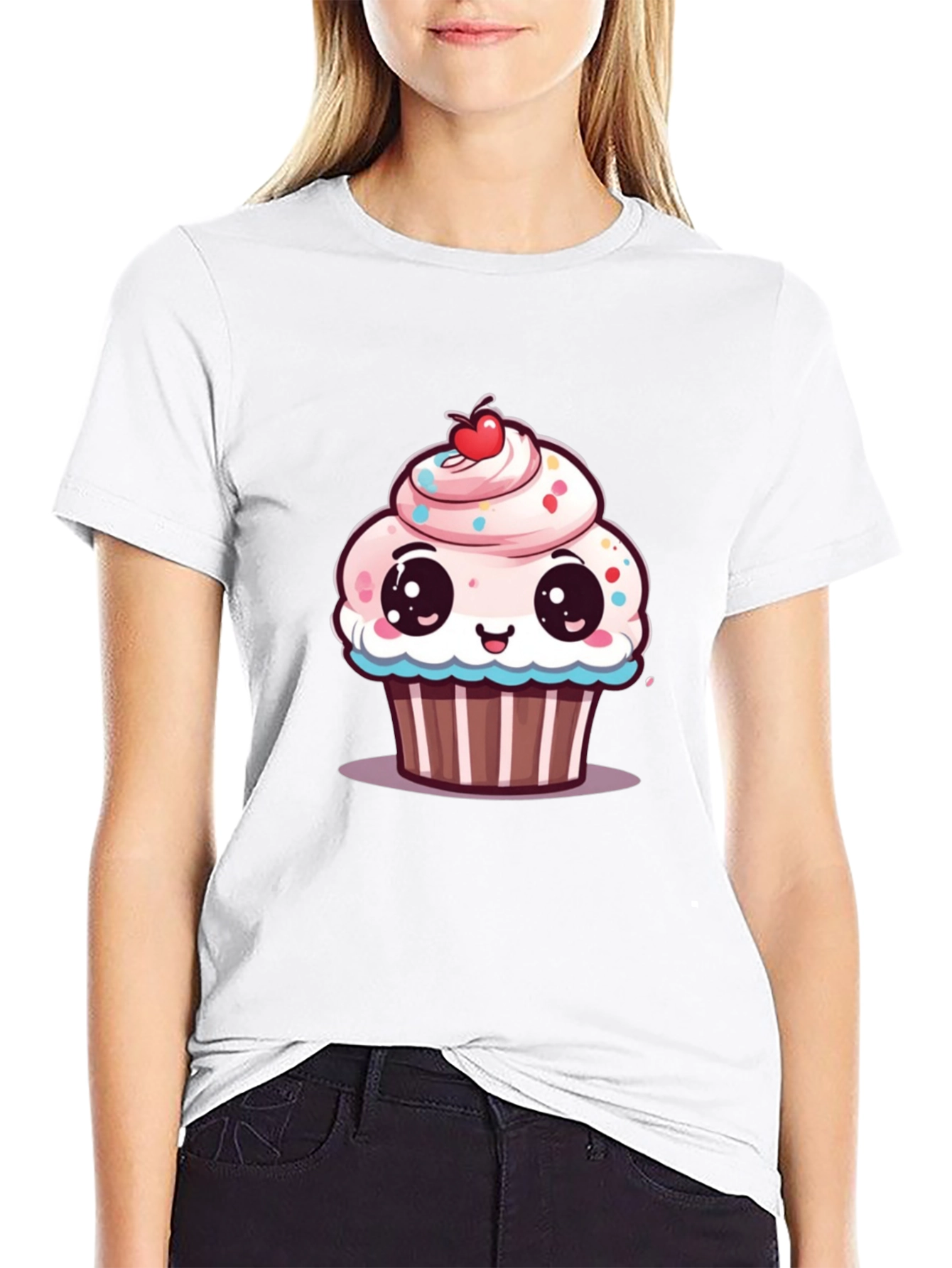Cute Cartoon Cupcake Graphic T-Shirt
