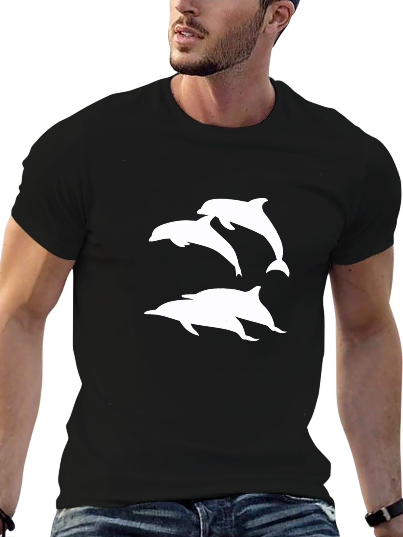 Black T-Shirt with Dolphin Graphic