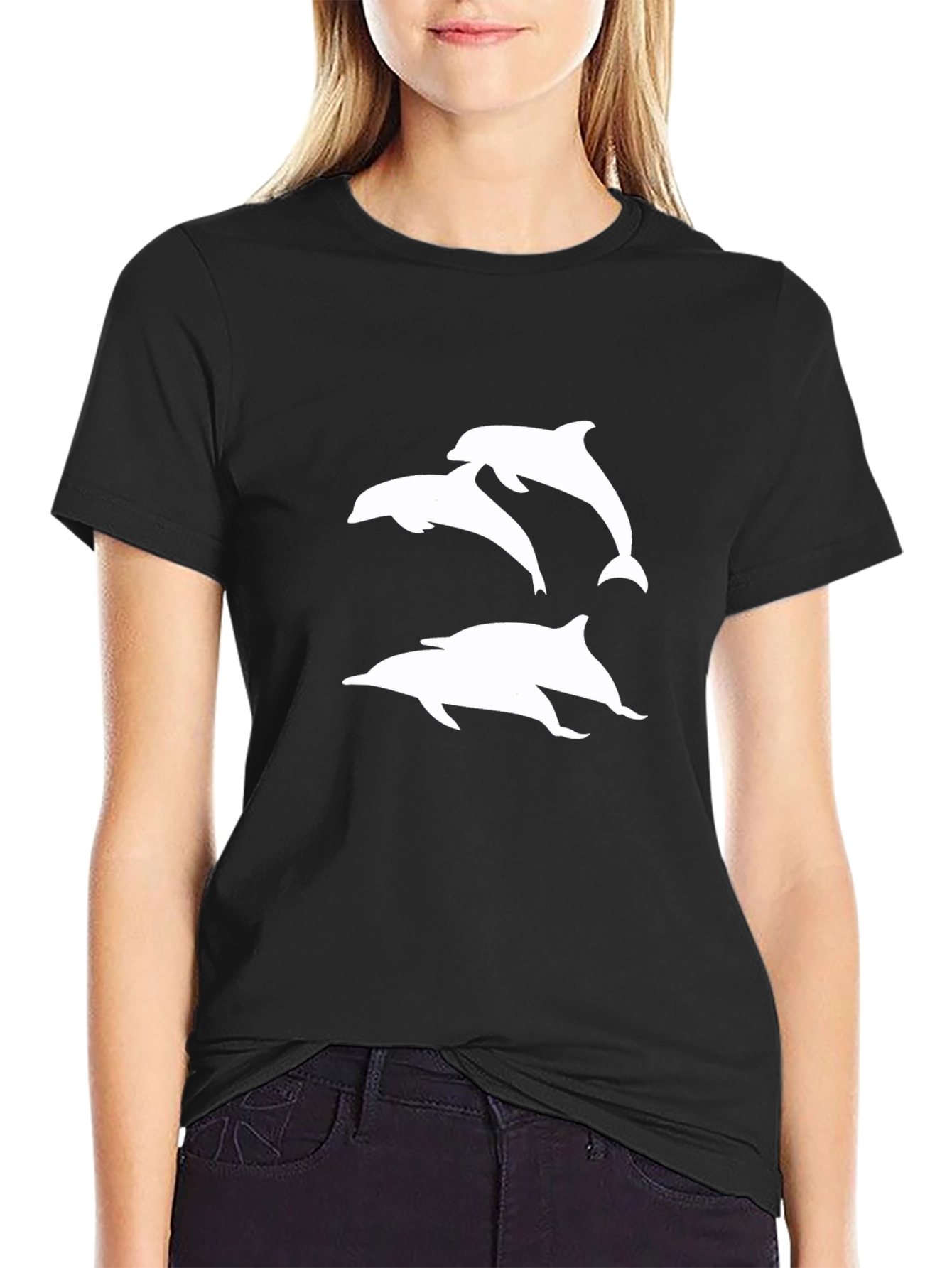 Black T-Shirt with Dolphin Graphic