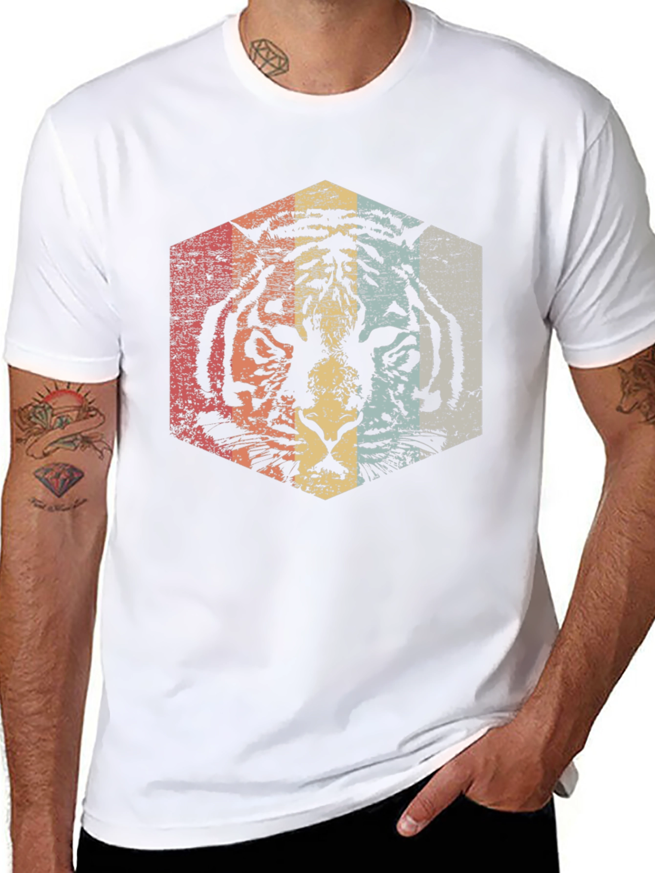 Retro Tiger Graphic Tee - Distressed Animal Print T-Shirt