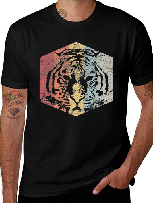 Retro Tiger Graphic Tee - Distressed Animal Print T-Shirt