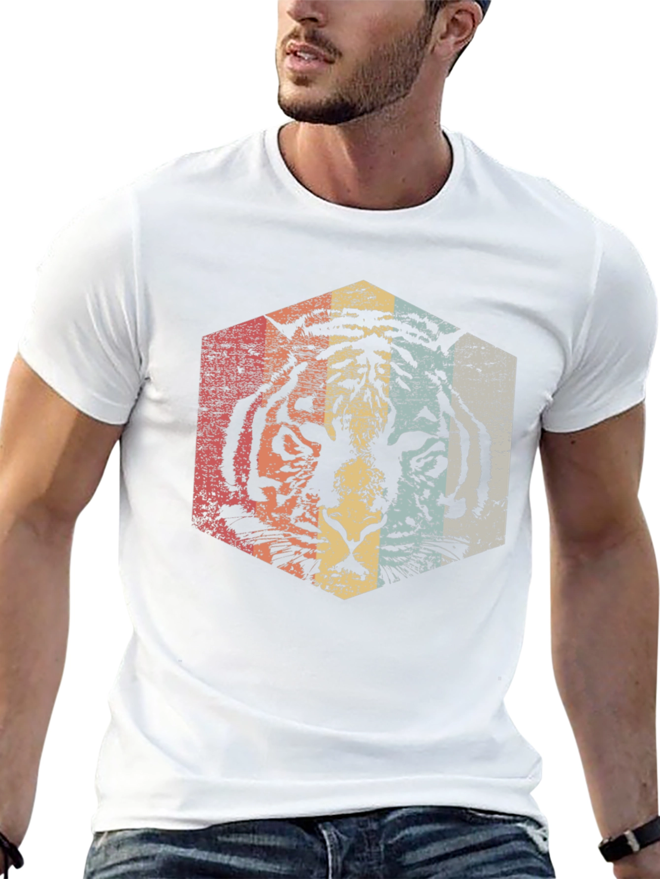 Retro Tiger Graphic Tee - Distressed Animal Print T-Shirt