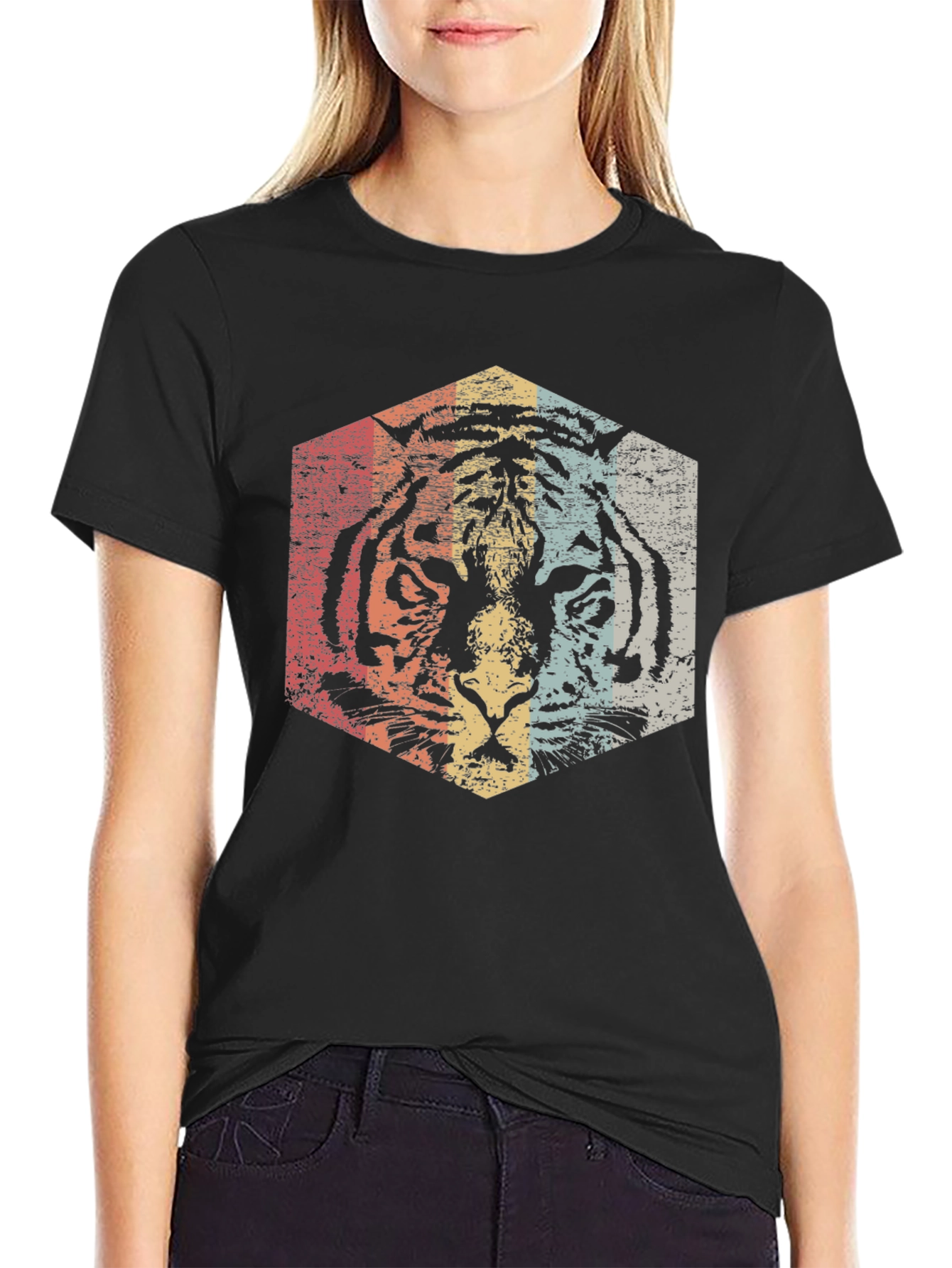 Retro Tiger Graphic Tee - Distressed Animal Print T-Shirt