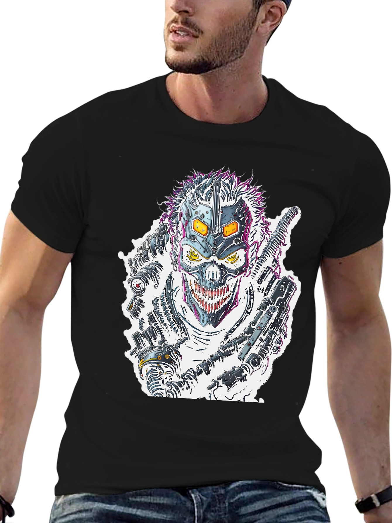 Cyberpunk Skull T-Shirt - Futuristic Graphic Tee