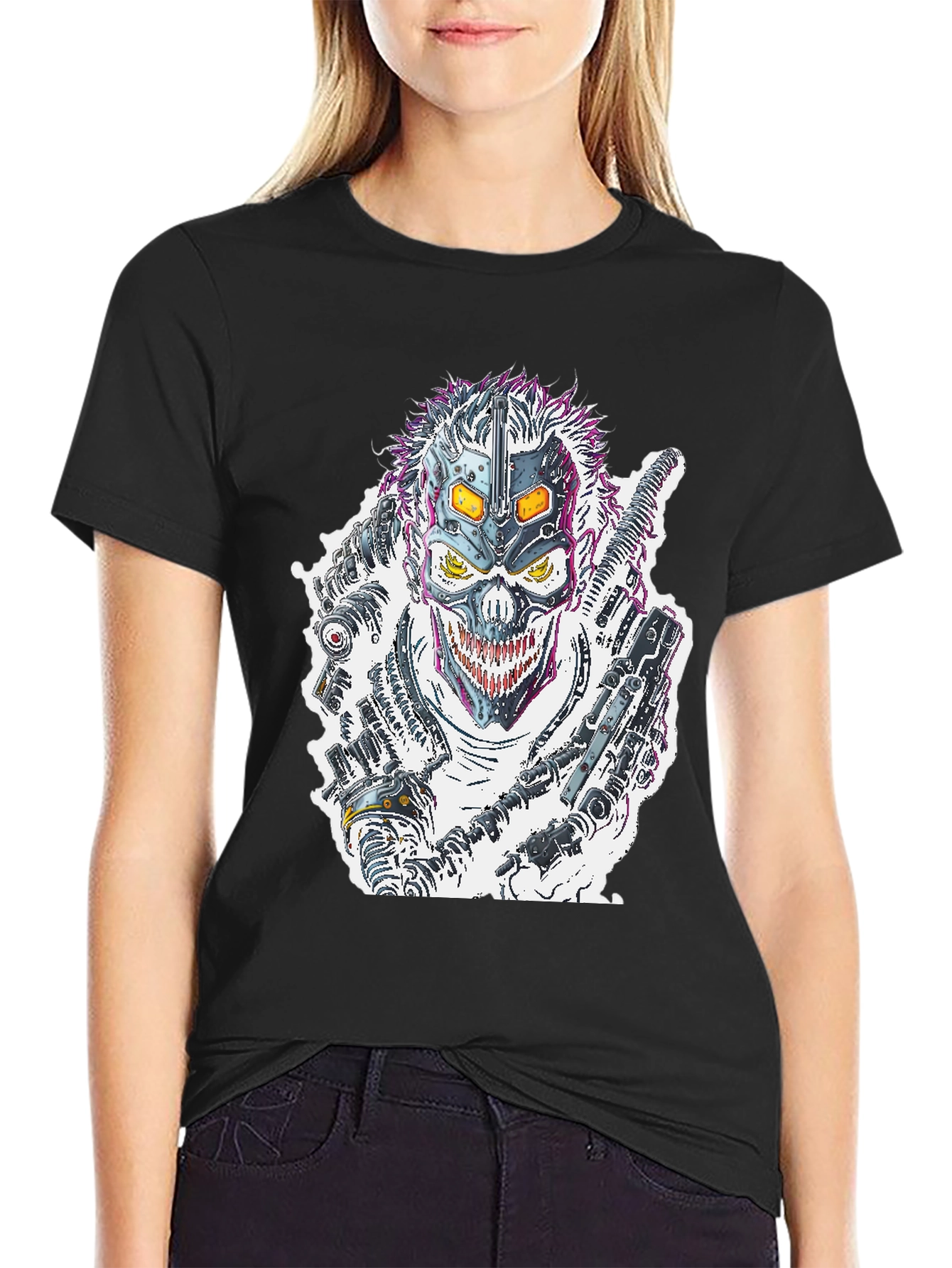 Cyberpunk Skull T-Shirt - Futuristic Graphic Tee