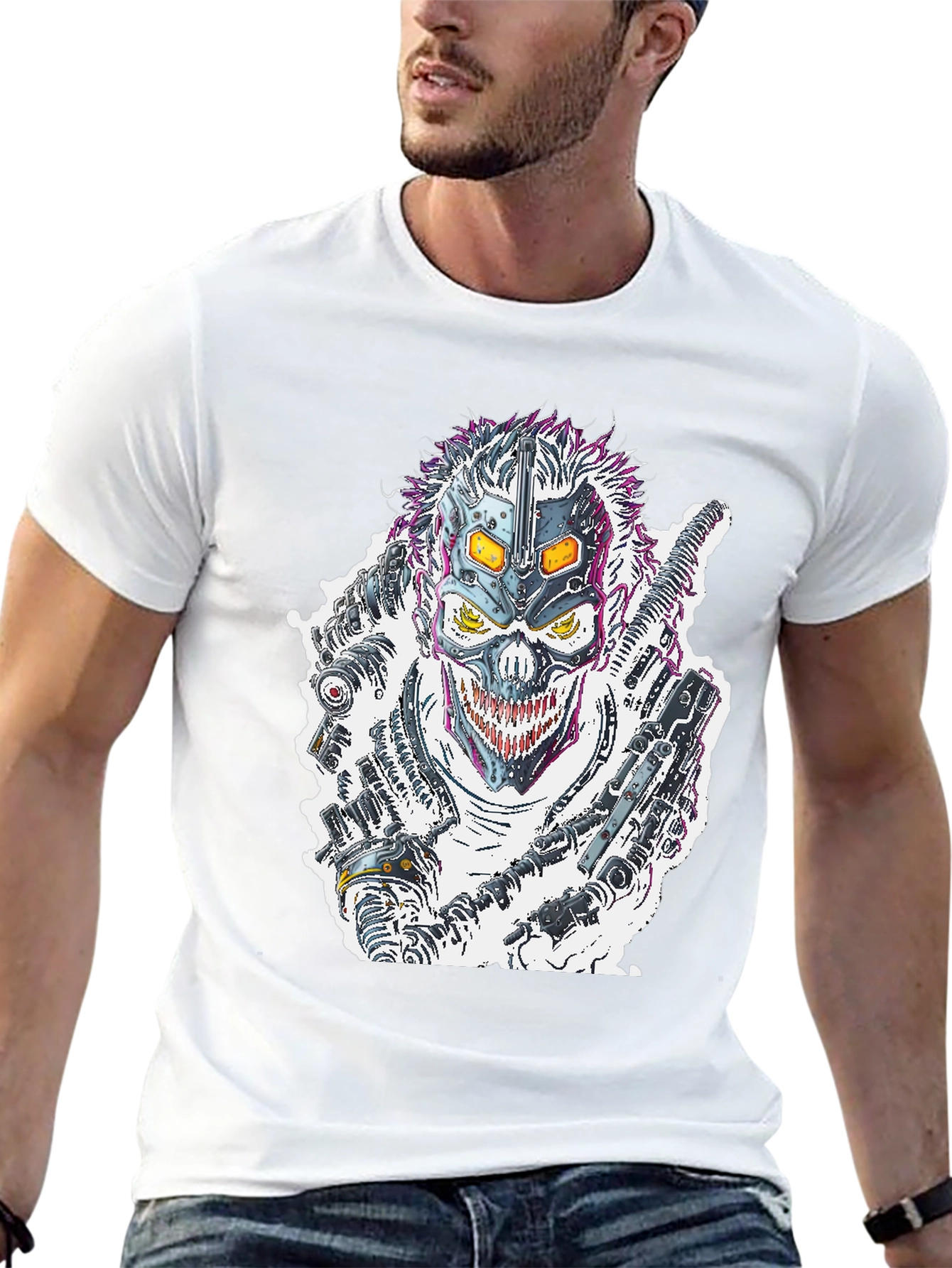 Cyberpunk Skull T-Shirt - Futuristic Graphic Tee