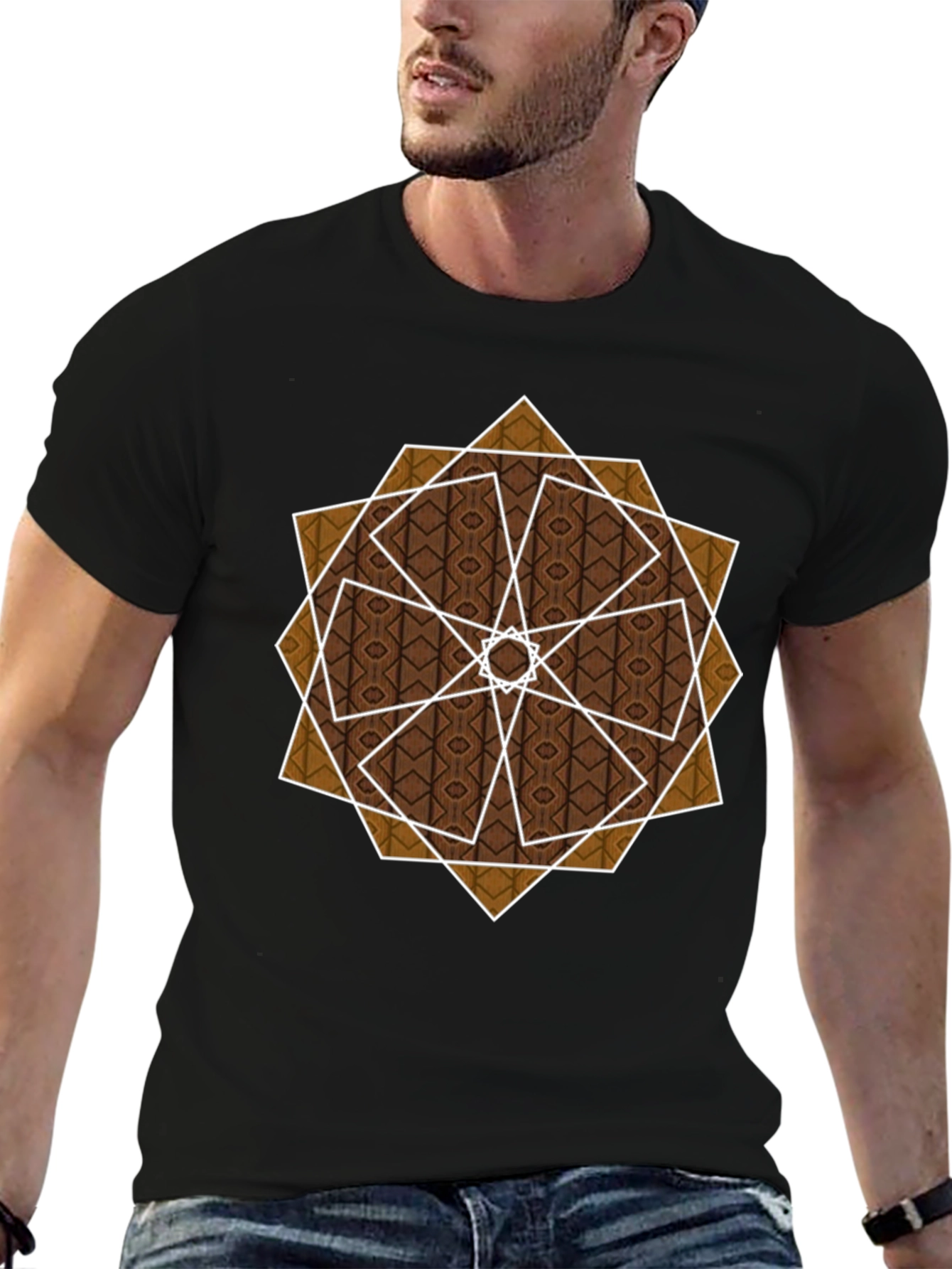 Geometric Pattern Graphic Tee - Stylish Mens Black T-Shirt