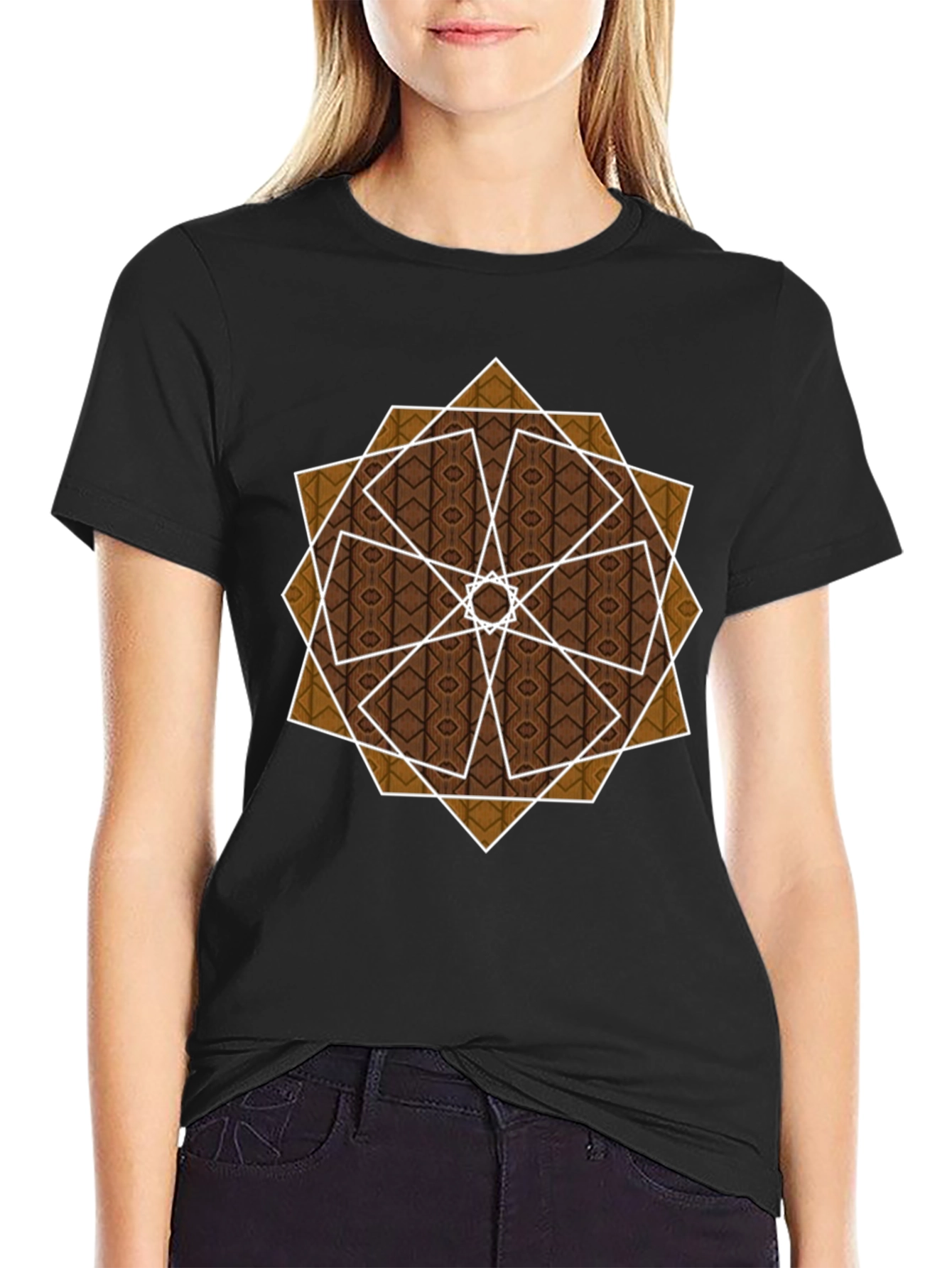 Geometric Pattern Graphic Tee - Stylish Mens Black T-Shirt