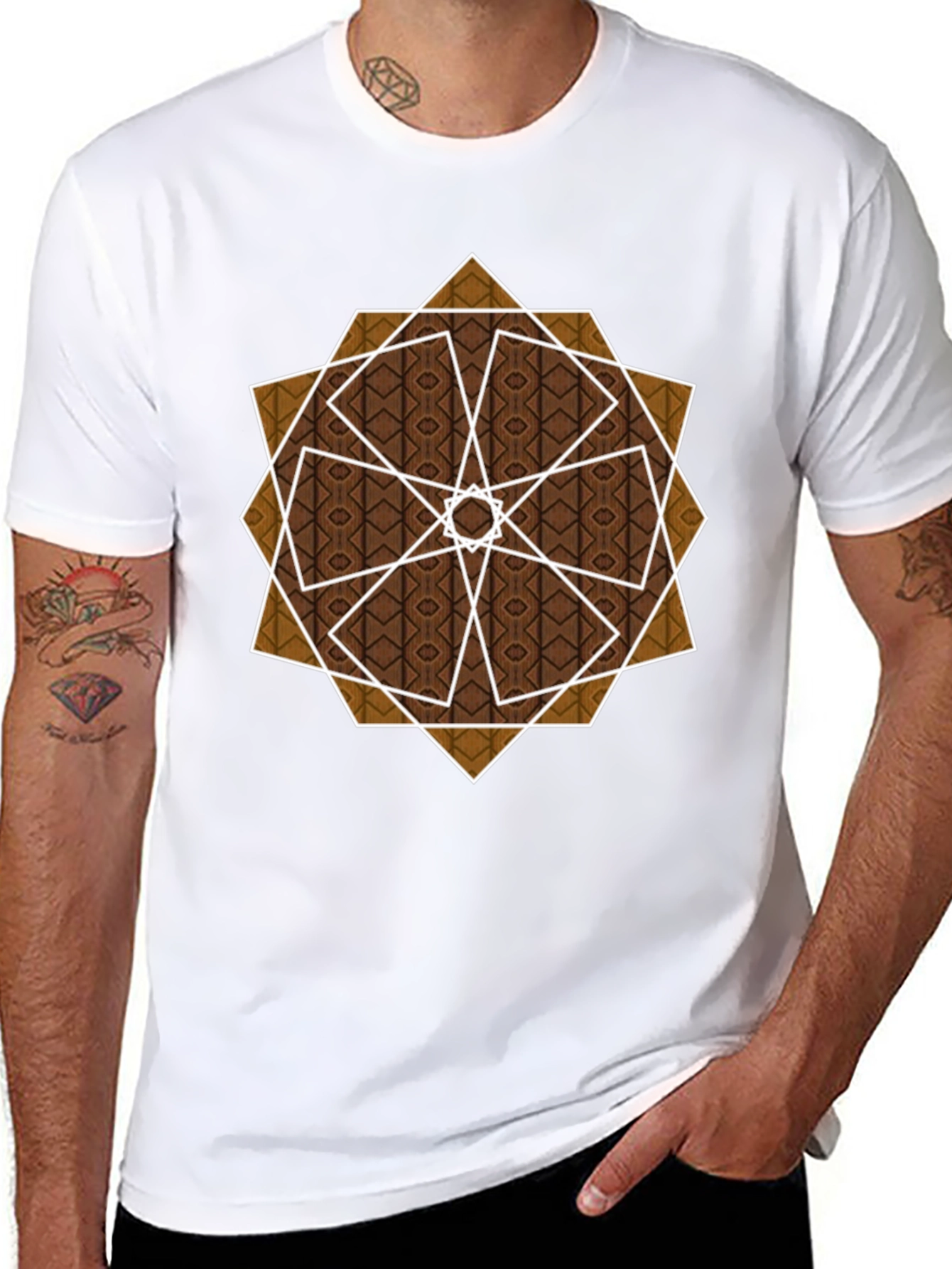 Geometric Pattern Graphic Tee - Stylish Mens Black T-Shirt