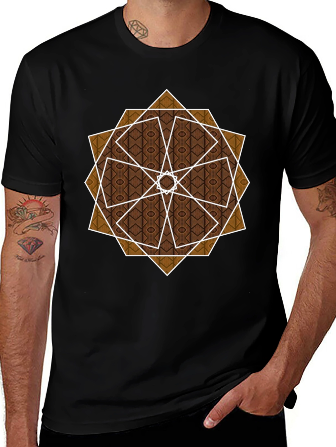 Geometric Pattern Graphic Tee - Stylish Mens Black T-Shirt