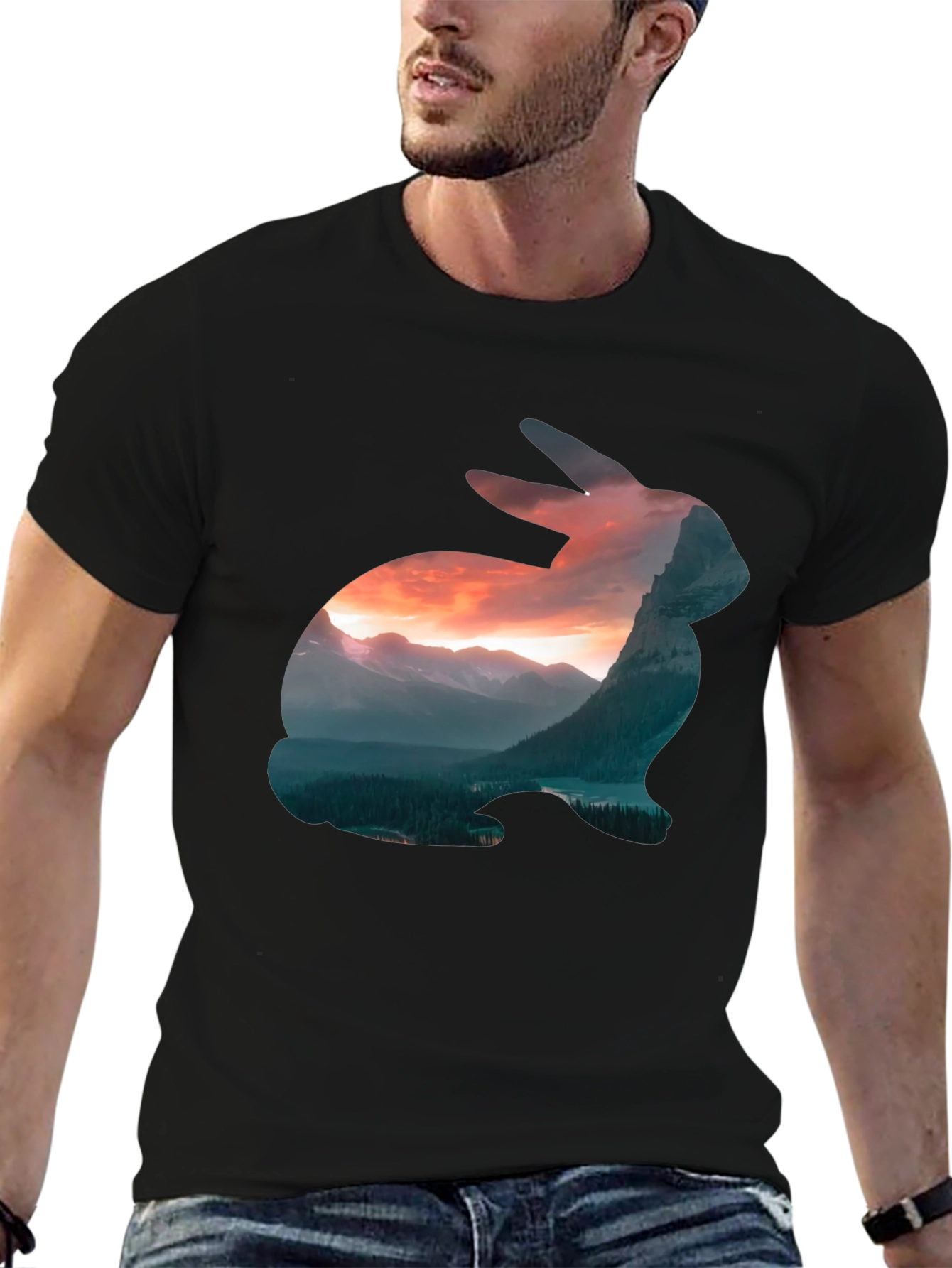 Nature Rabbit Graphic Tee - Mens Black T-Shirt