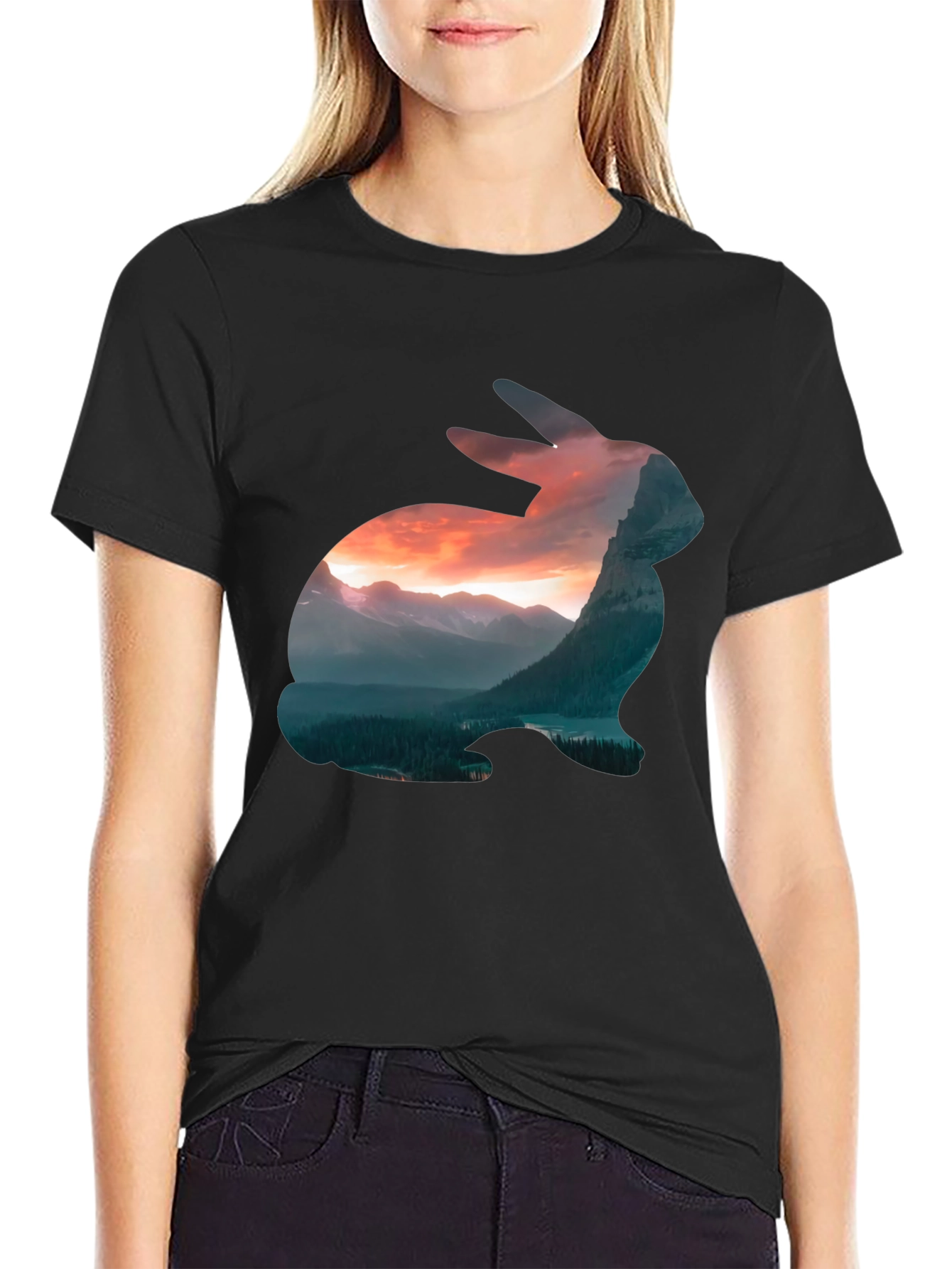 Nature Rabbit Graphic Tee - Mens Black T-Shirt