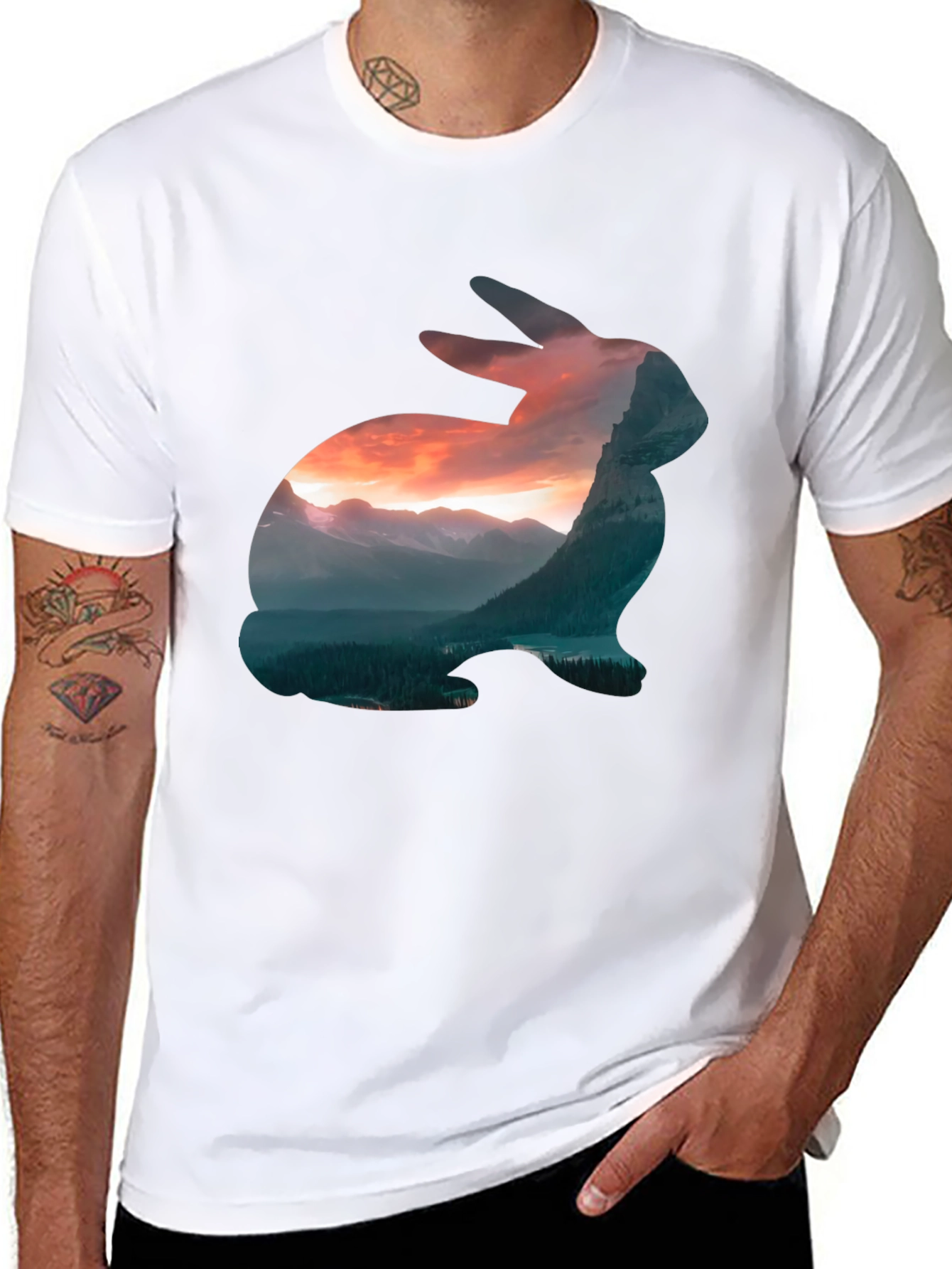 Nature Rabbit Graphic Tee - Mens Black T-Shirt