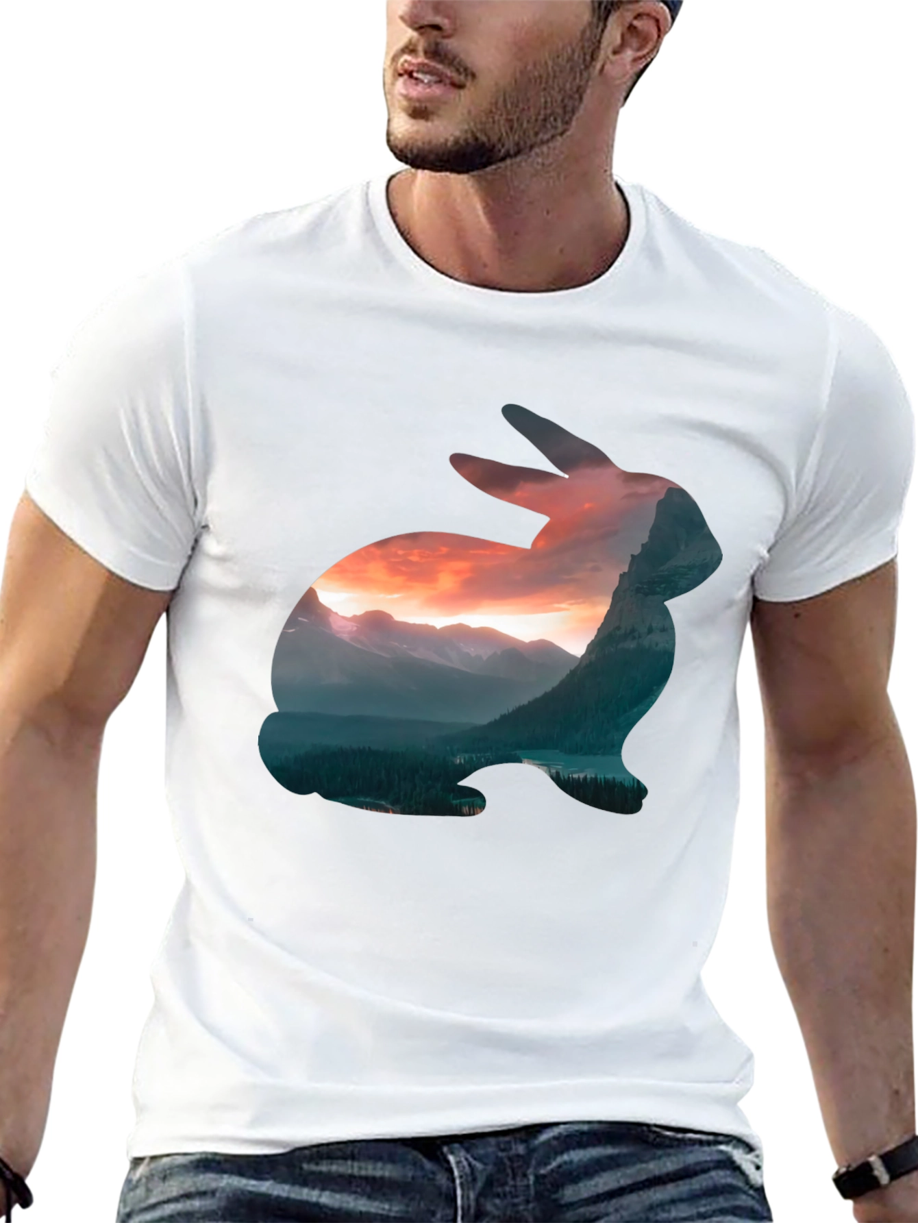 Nature Rabbit Graphic Tee - Mens Black T-Shirt