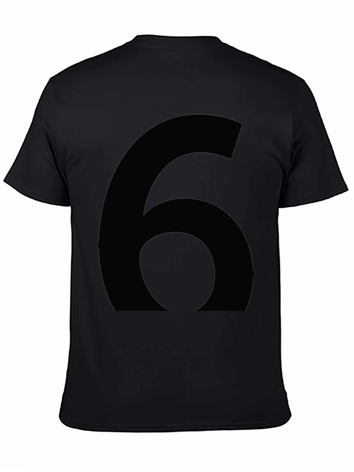 Mens Black T-Shirt with Large Number Six Graphic