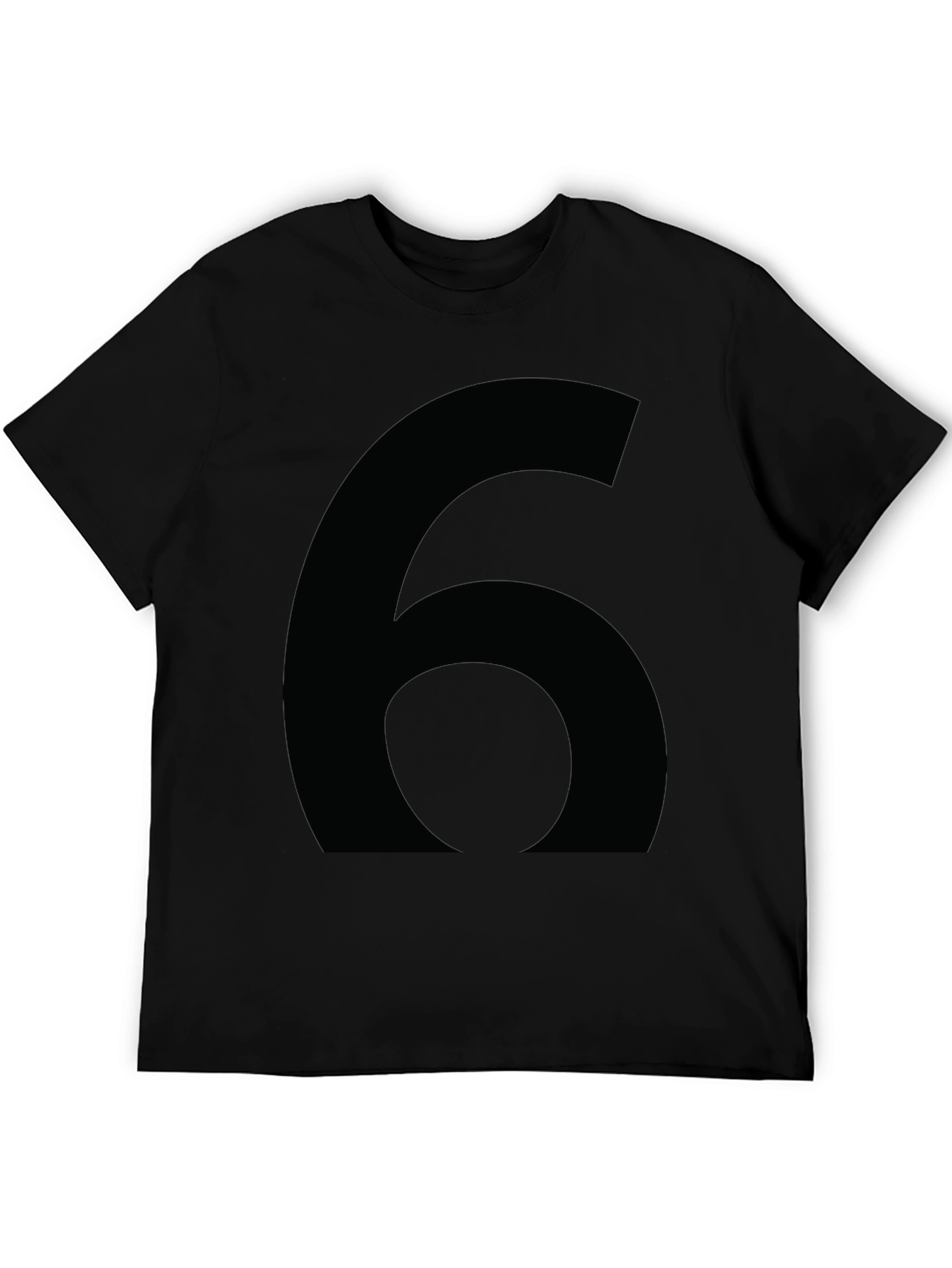Mens Black T-Shirt with Large Number Six Graphic