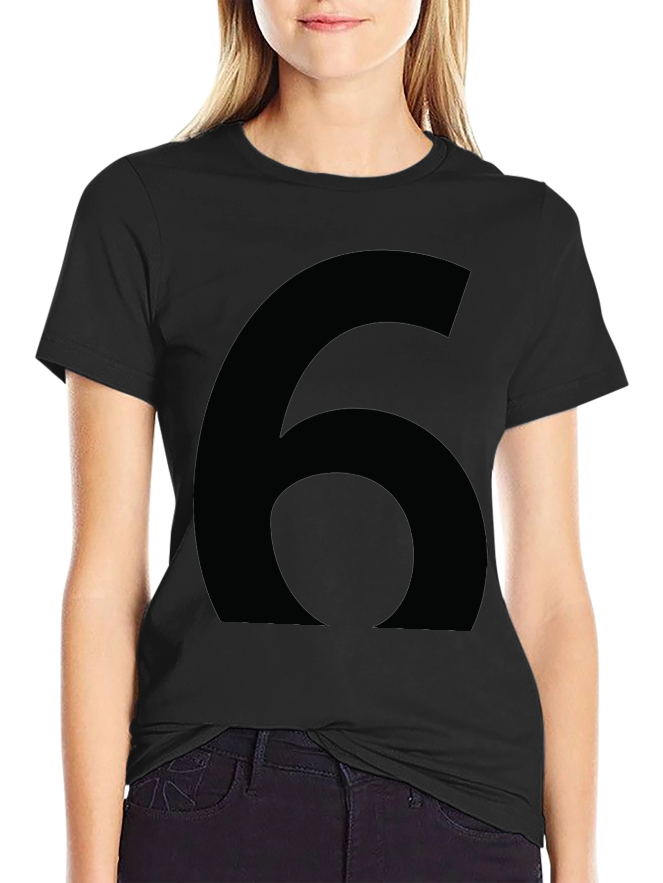 Mens Black T-Shirt with Large Number Six Graphic