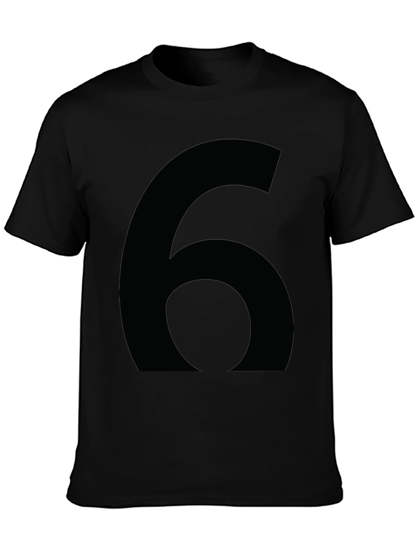 Mens Black T-Shirt with Large Number Six Graphic
