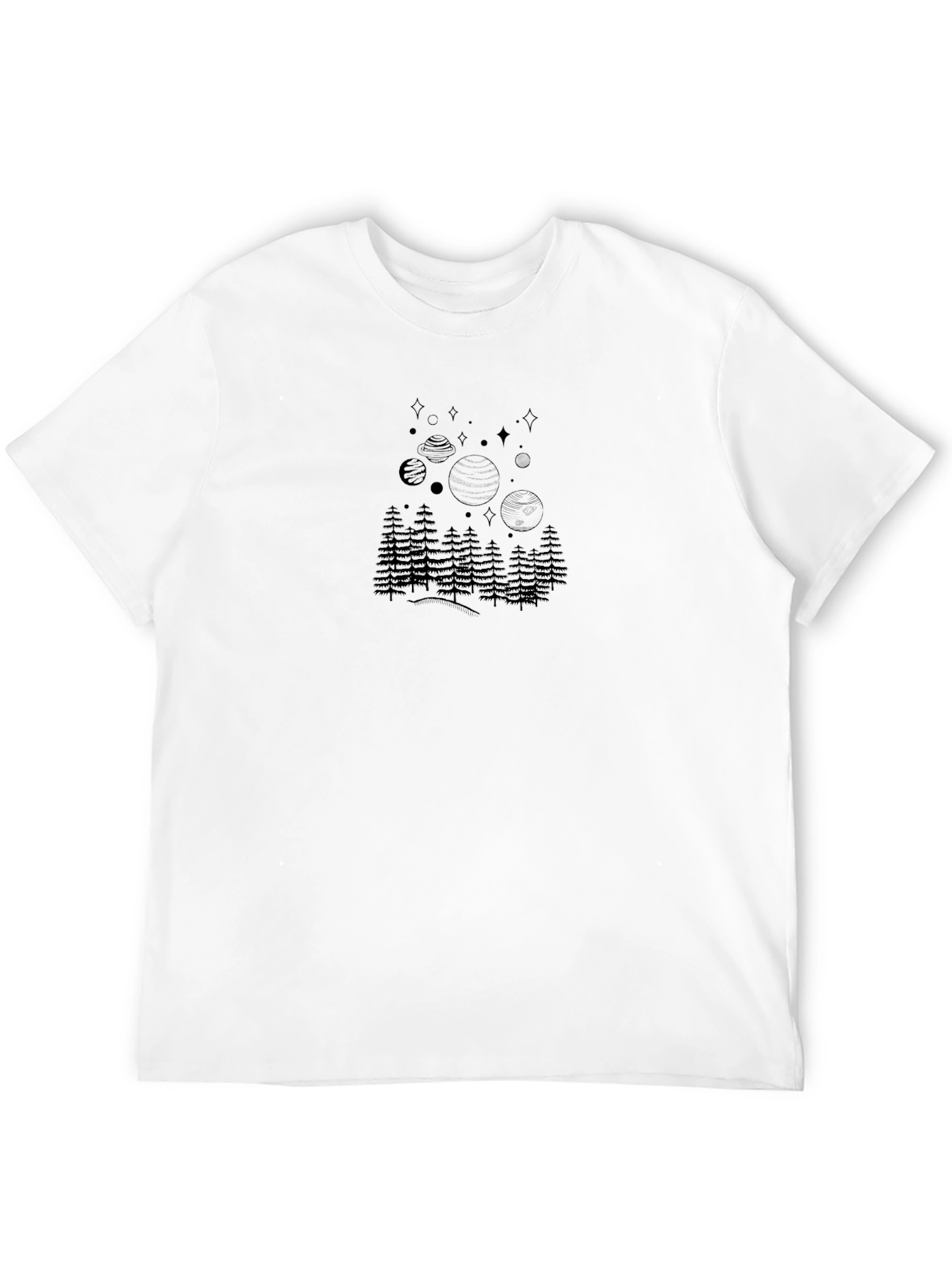 Cosmic Pine Tree Graphic Tee - Black