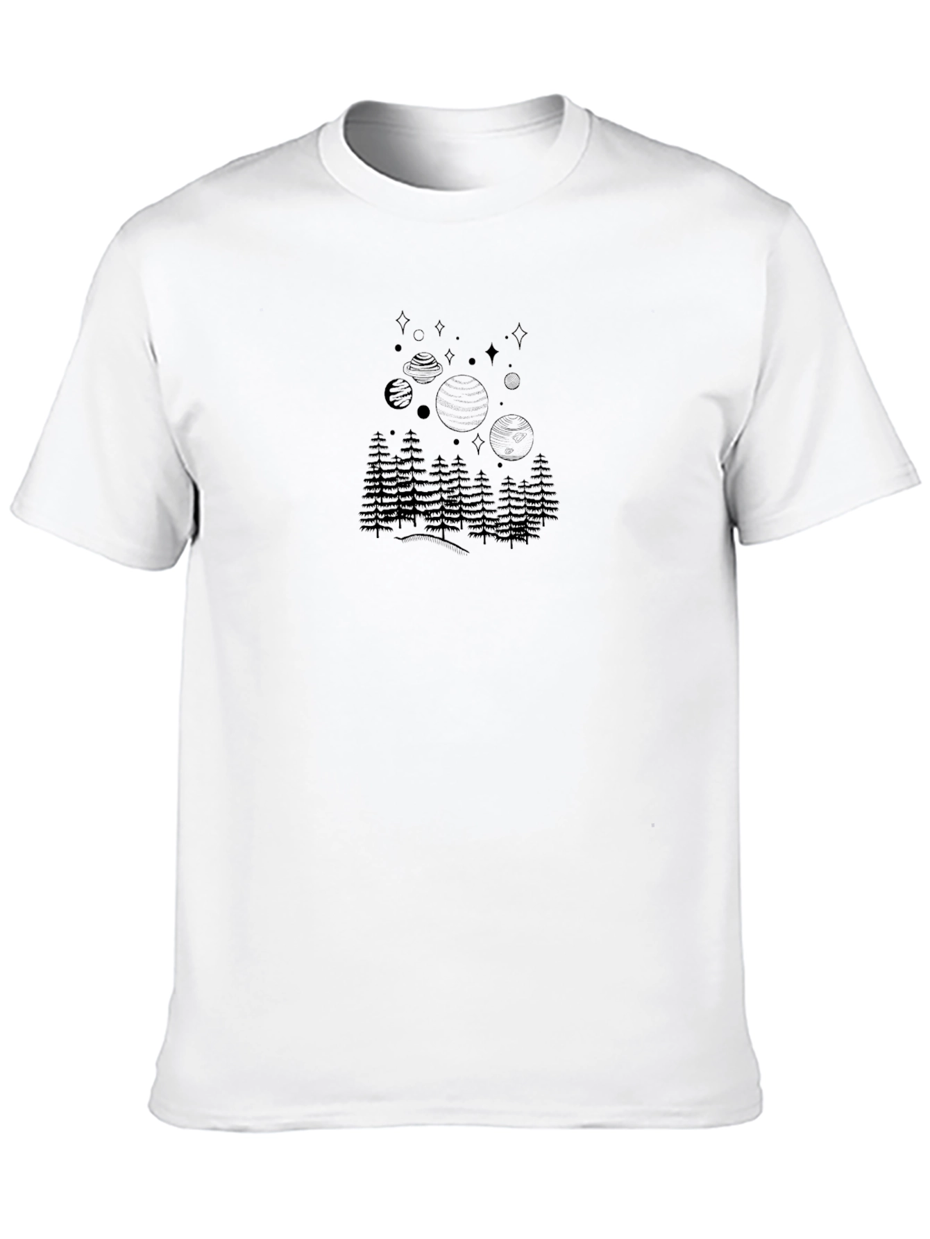 Cosmic Pine Tree Graphic Tee - Black