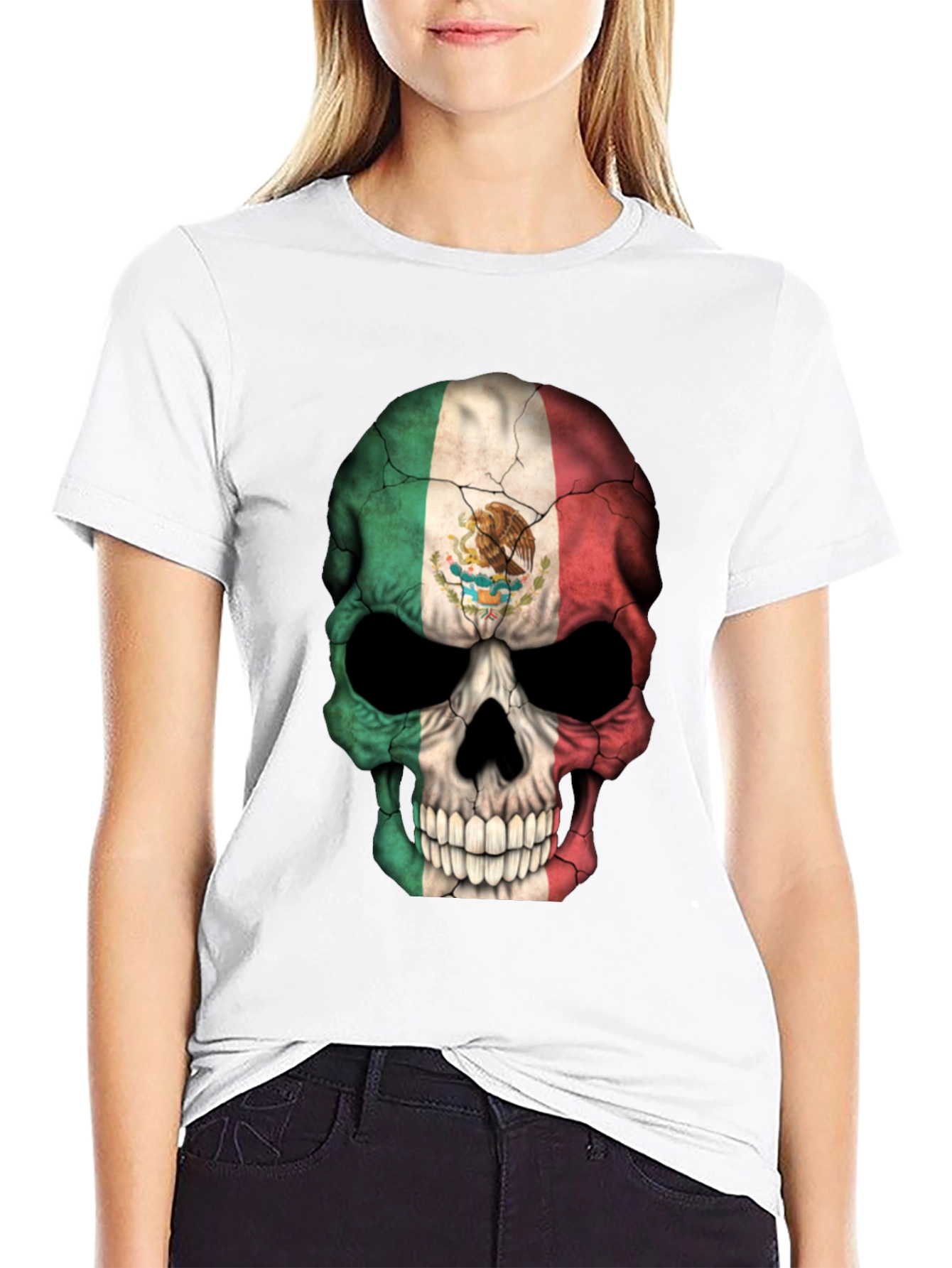 Mexican Flag Skull Graphic T-Shirt
