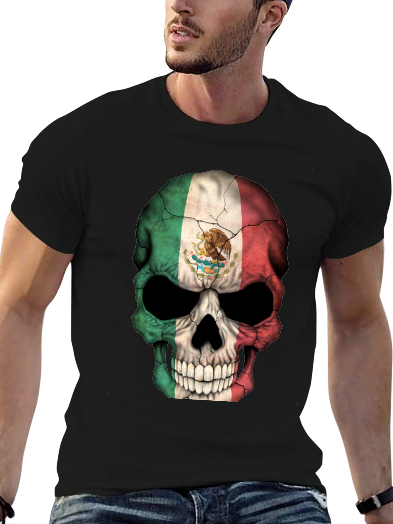 Mexican Flag Skull Graphic T-Shirt