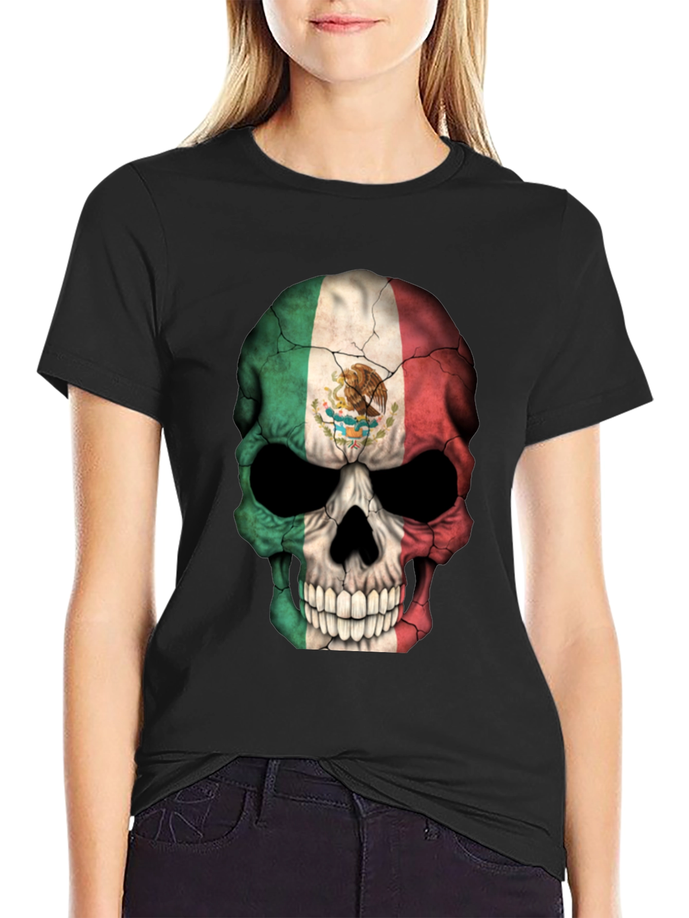 Mexican Flag Skull Graphic T-Shirt