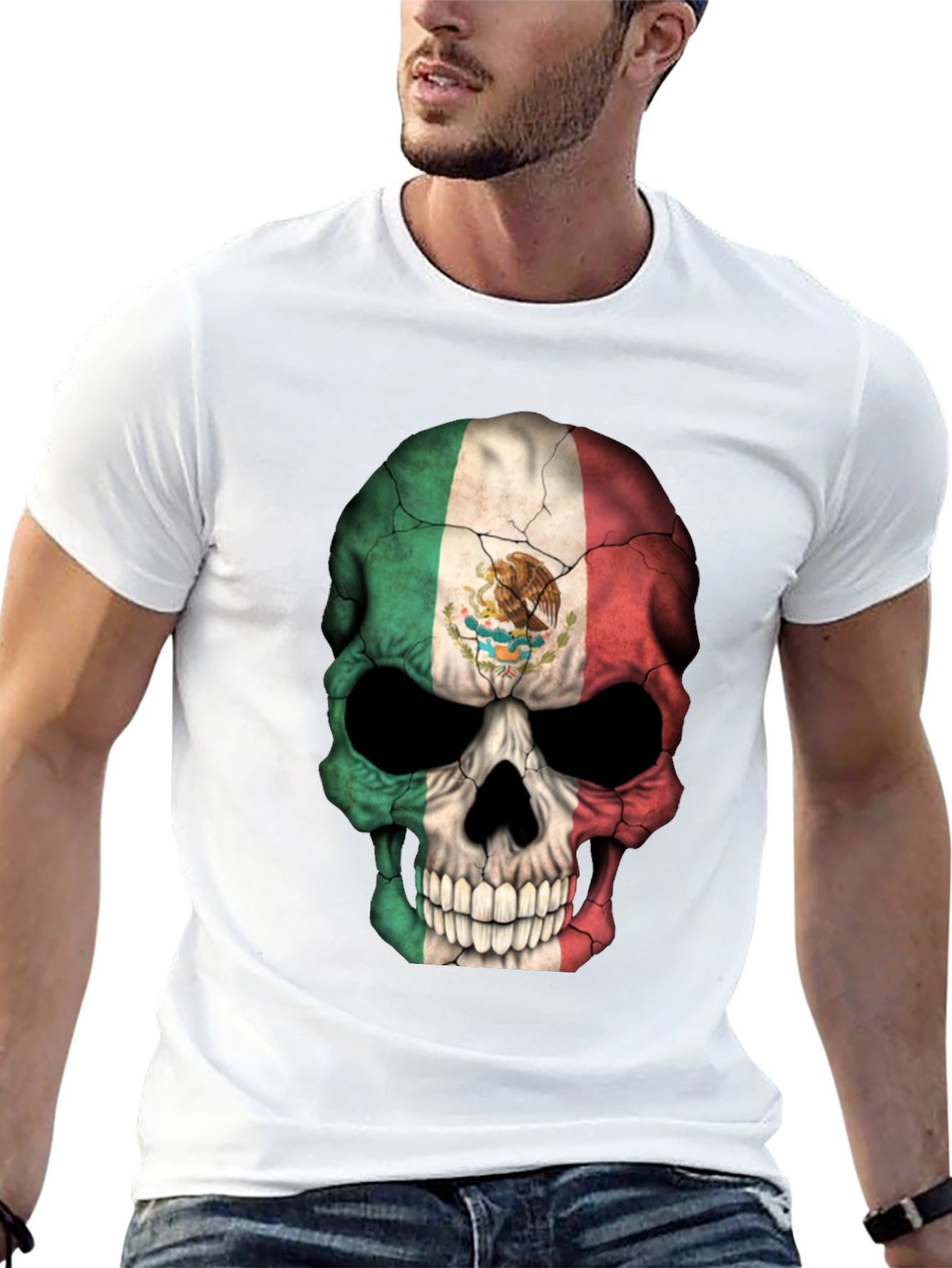 Mexican Flag Skull Graphic T-Shirt