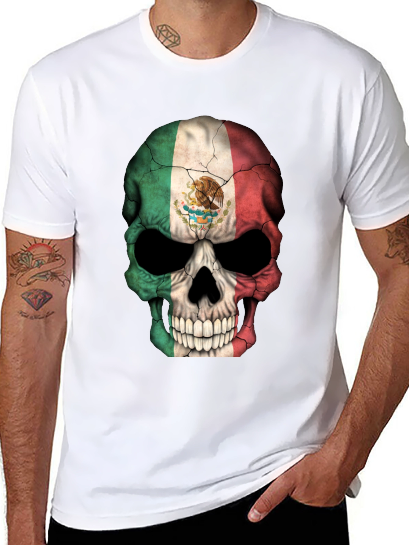 Mexican Flag Skull Graphic T-Shirt