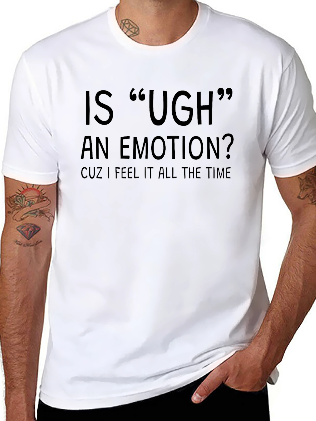 Funny Ugh Emotion Black Graphic Tee