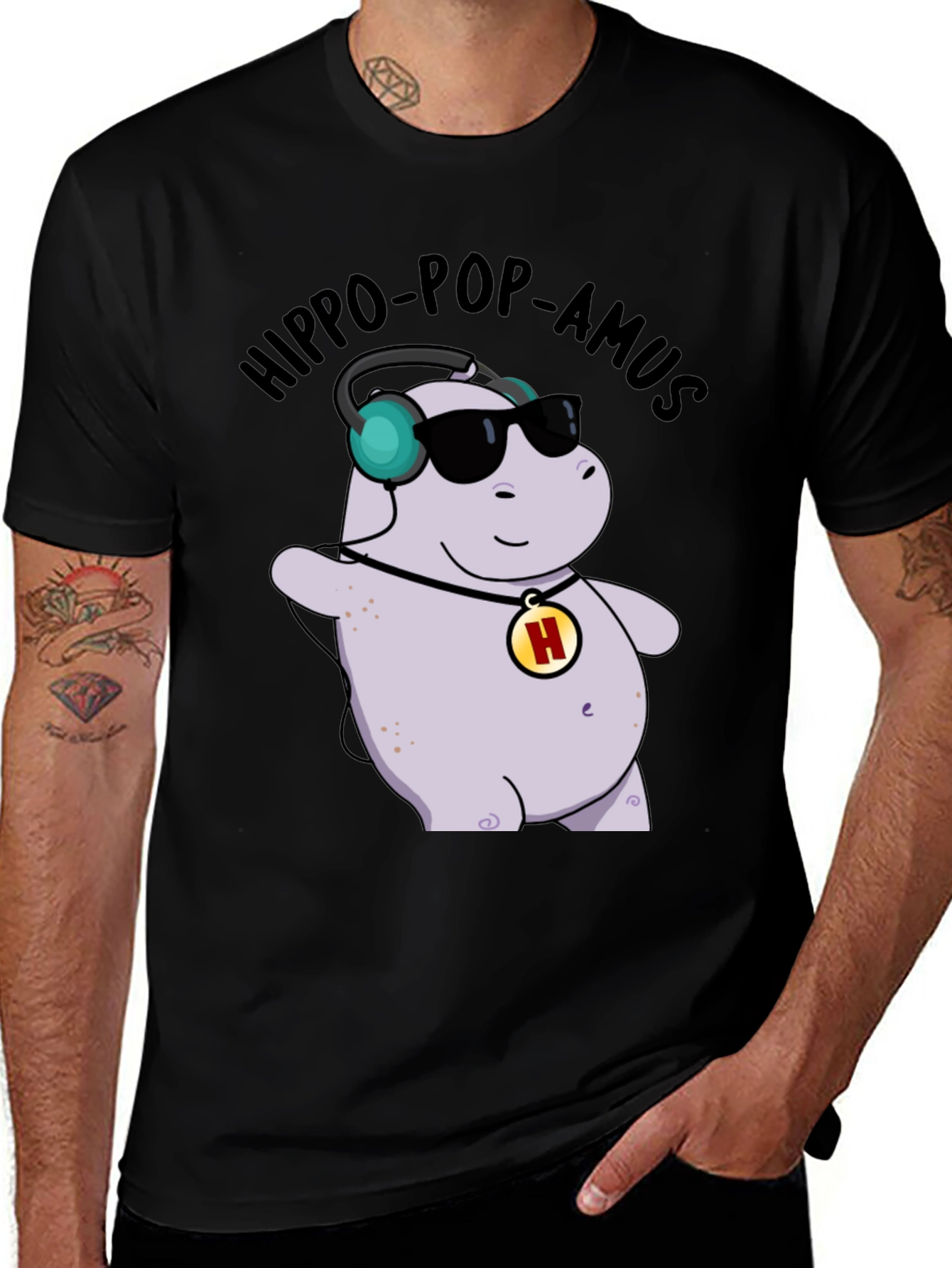 Hippo-Pop-Amus Black Graphic Tee