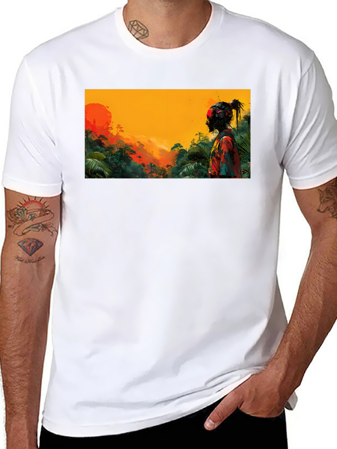 Jungle Sunset Graphic Tee - Unique Design Soft Cotton
