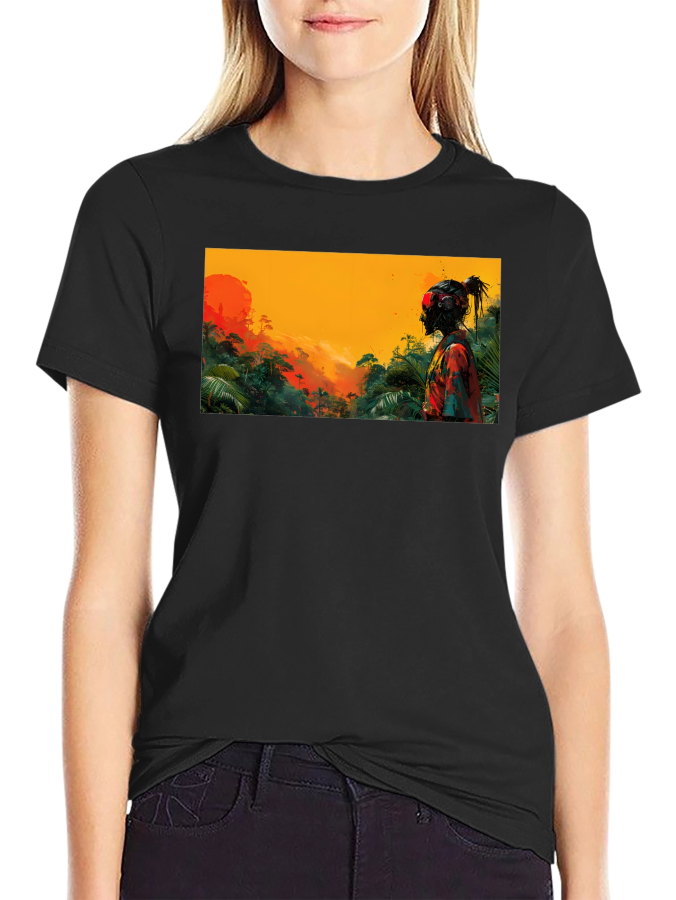 Jungle Sunset Graphic Tee - Unique Design Soft Cotton
