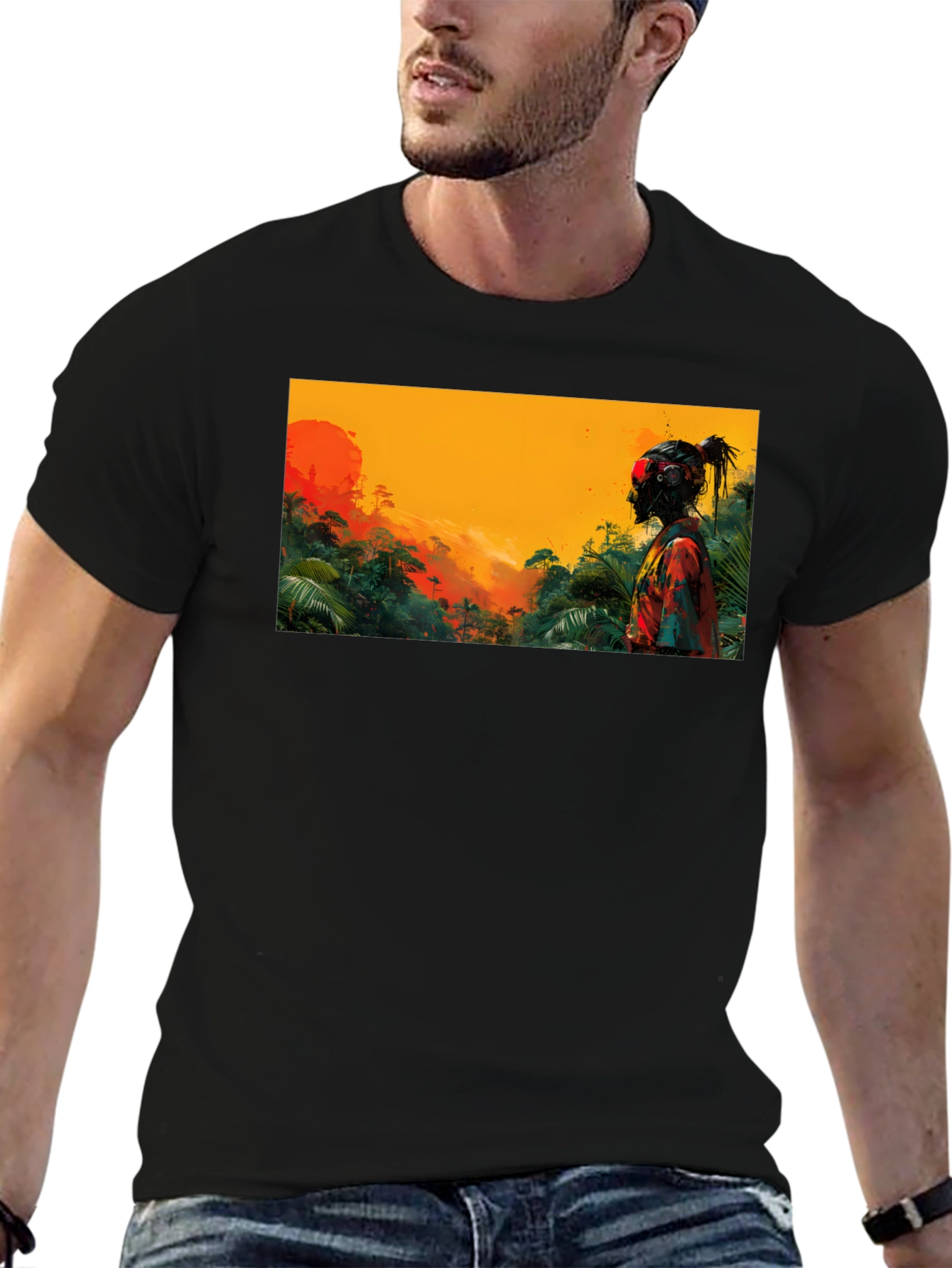 Jungle Sunset Graphic Tee - Unique Design Soft Cotton