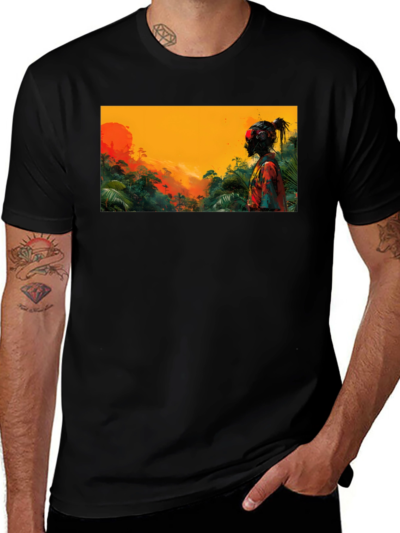 Jungle Sunset Graphic Tee - Unique Design Soft Cotton
