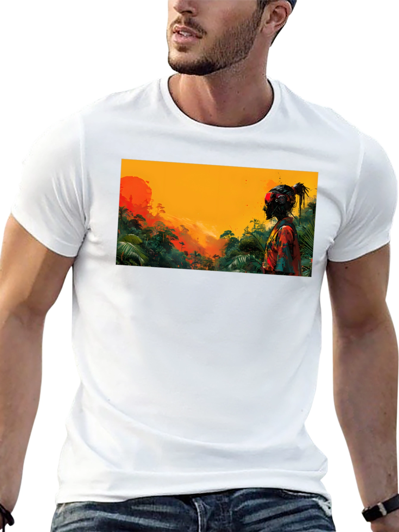 Jungle Sunset Graphic Tee - Unique Design Soft Cotton