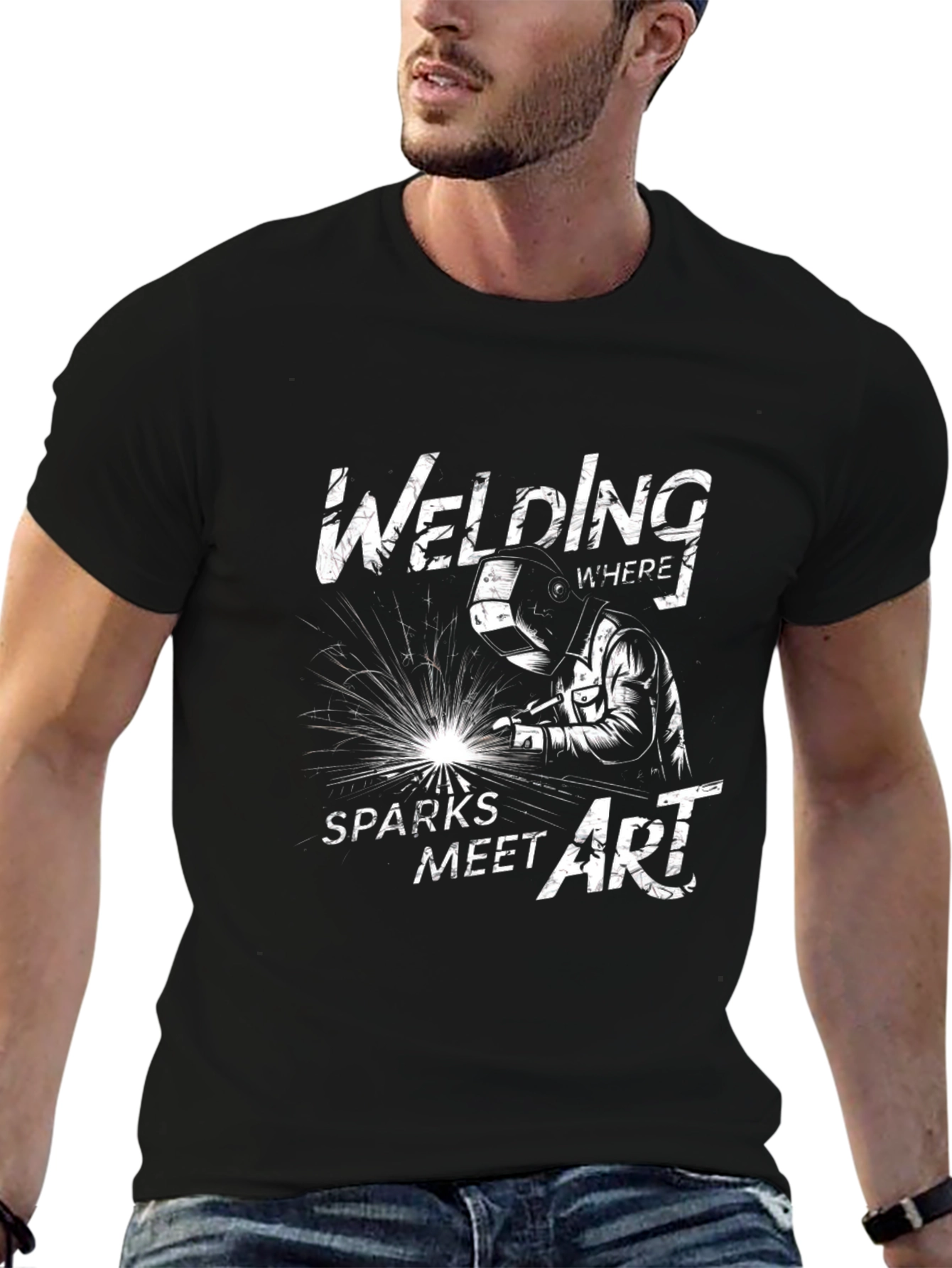 Welding Sparks Meet Art Black T-Shirt