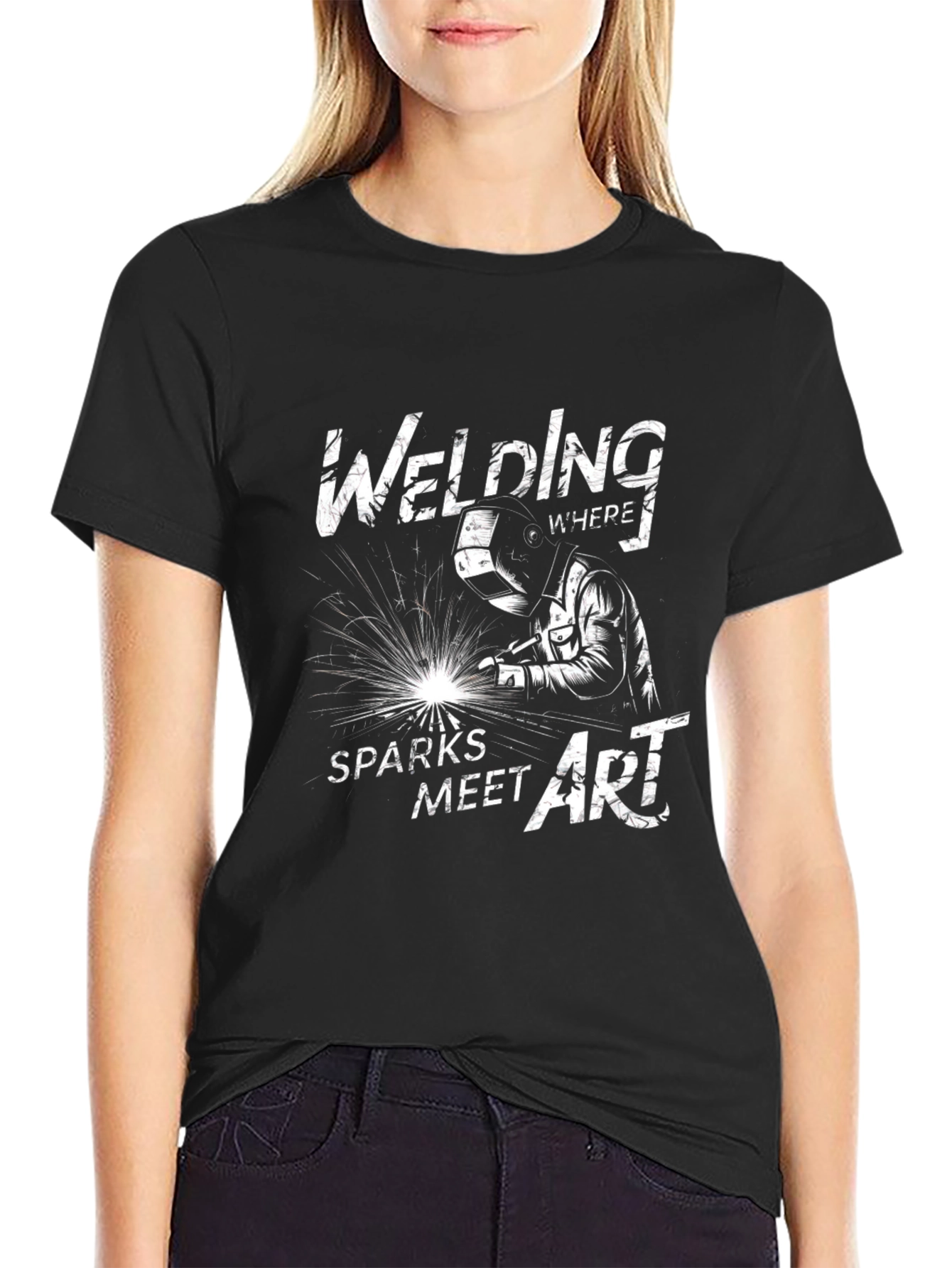 Welding Sparks Meet Art Black T-Shirt