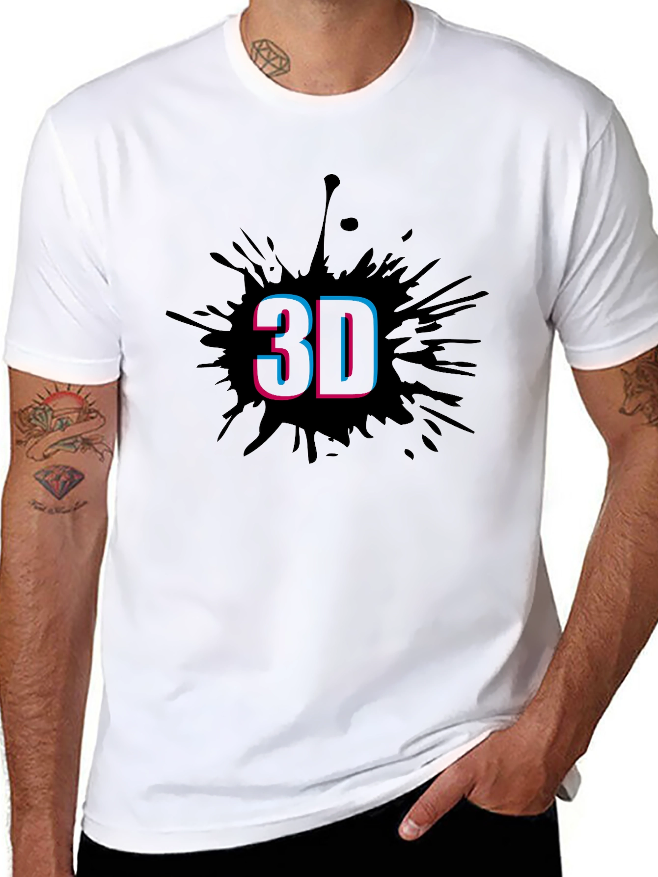 Stylish Mens Black T-Shirt with 3D Splash Design