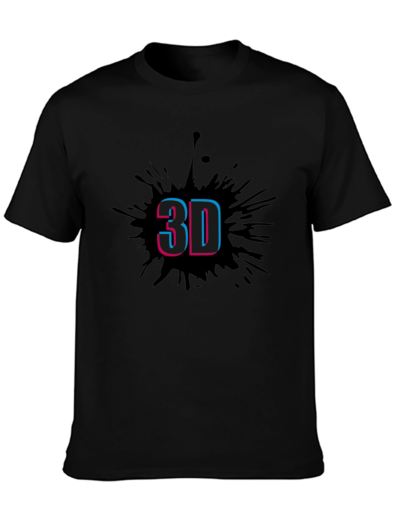 Stylish Mens Black T-Shirt with 3D Splash Design