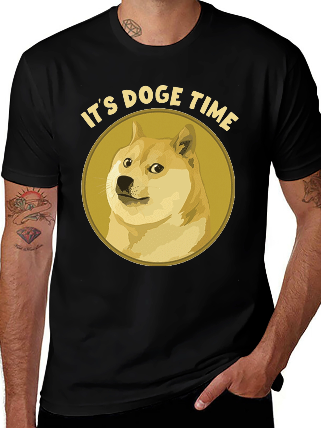Its Doge Time! Black Crew Neck T-Shirt
