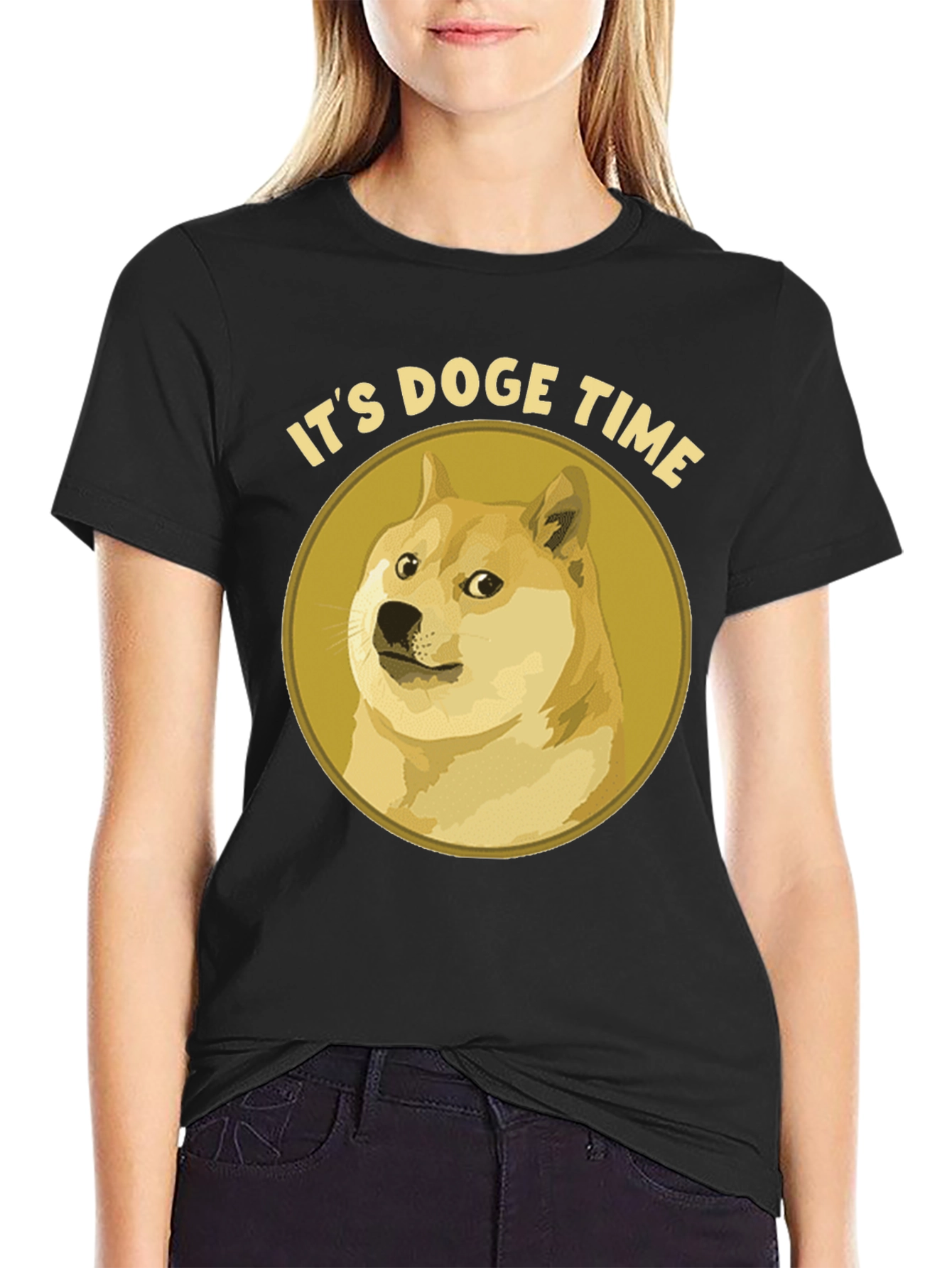 Its Doge Time! Black Crew Neck T-Shirt
