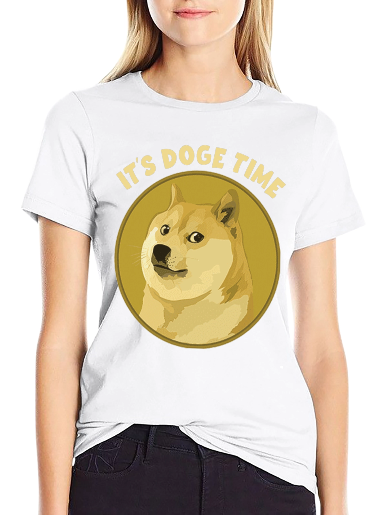 Its Doge Time! Black Crew Neck T-Shirt
