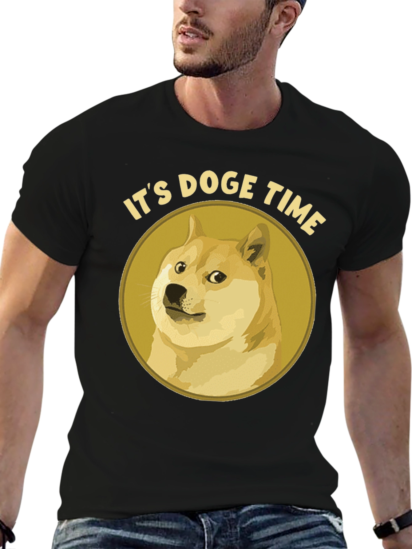 Its Doge Time! Black Crew Neck T-Shirt