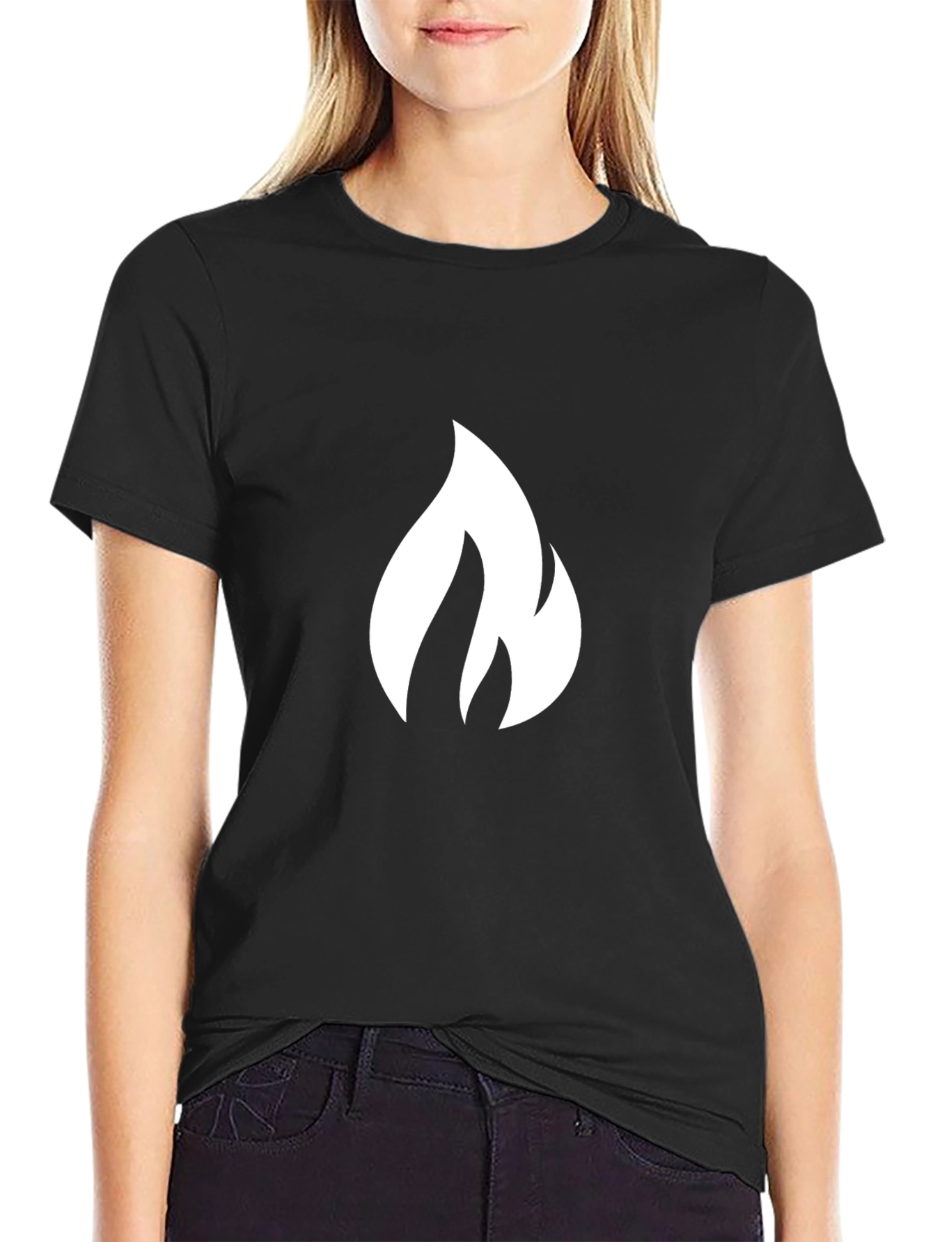 Black T-Shirt with White Flame Graphic