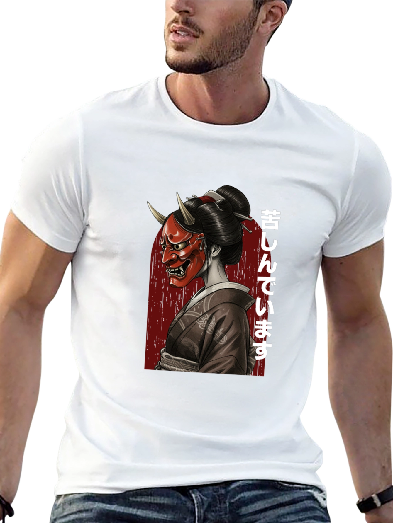 Japanese Oni Mask Geisha Graphic T-Shirt