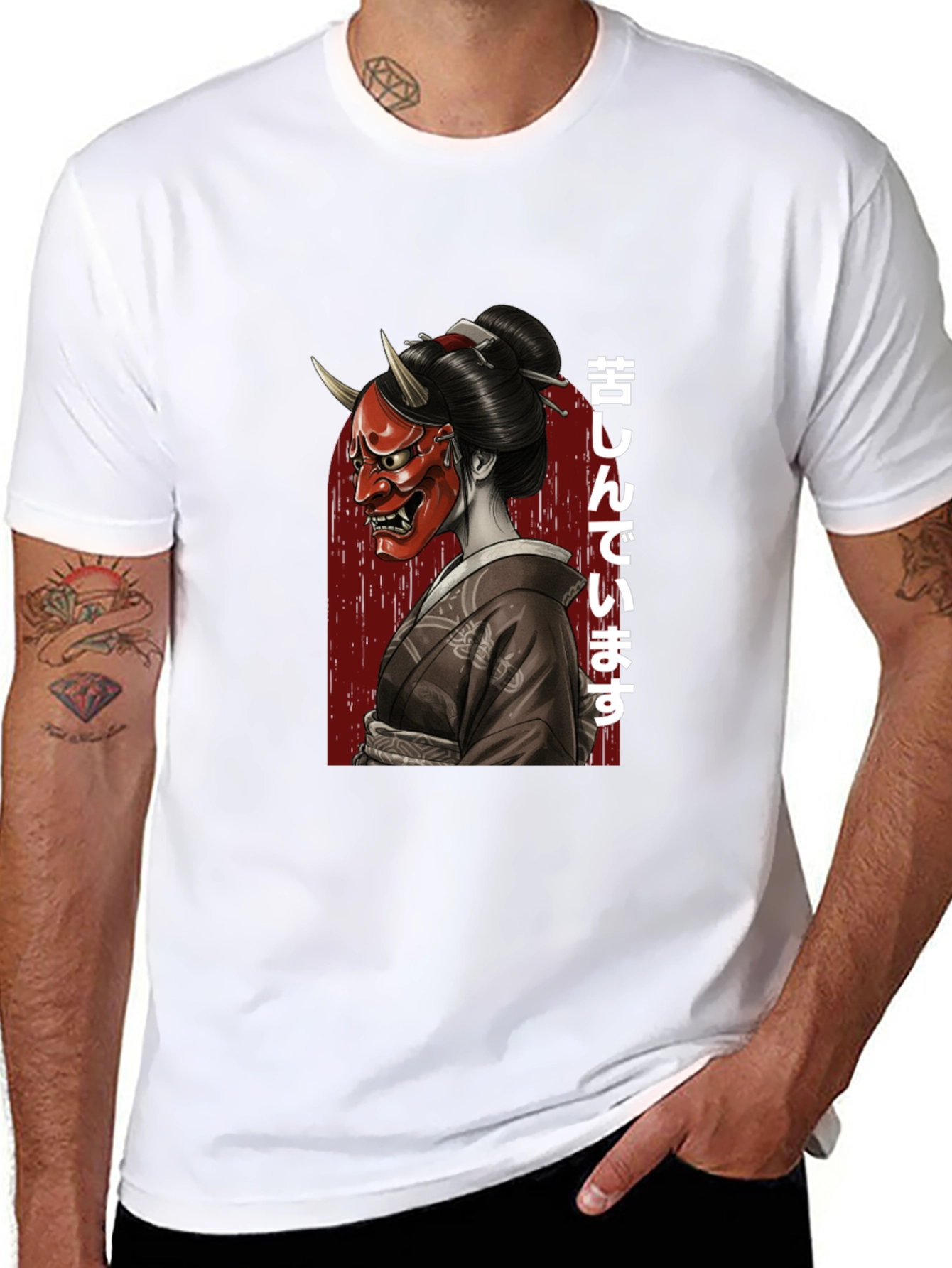Japanese Oni Mask Geisha Graphic T-Shirt