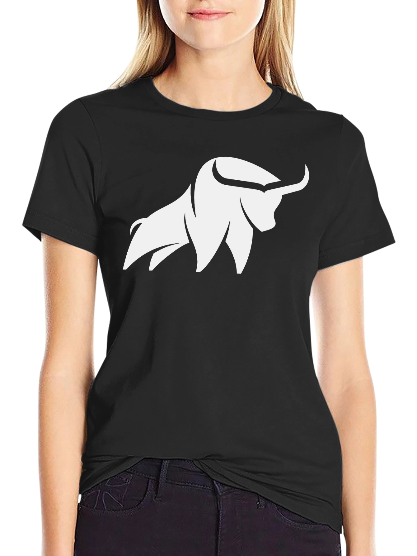 Black T-Shirt with White Bull Graphic