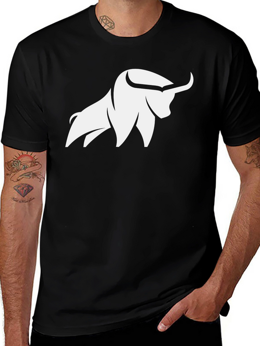 Black T-Shirt with White Bull Graphic